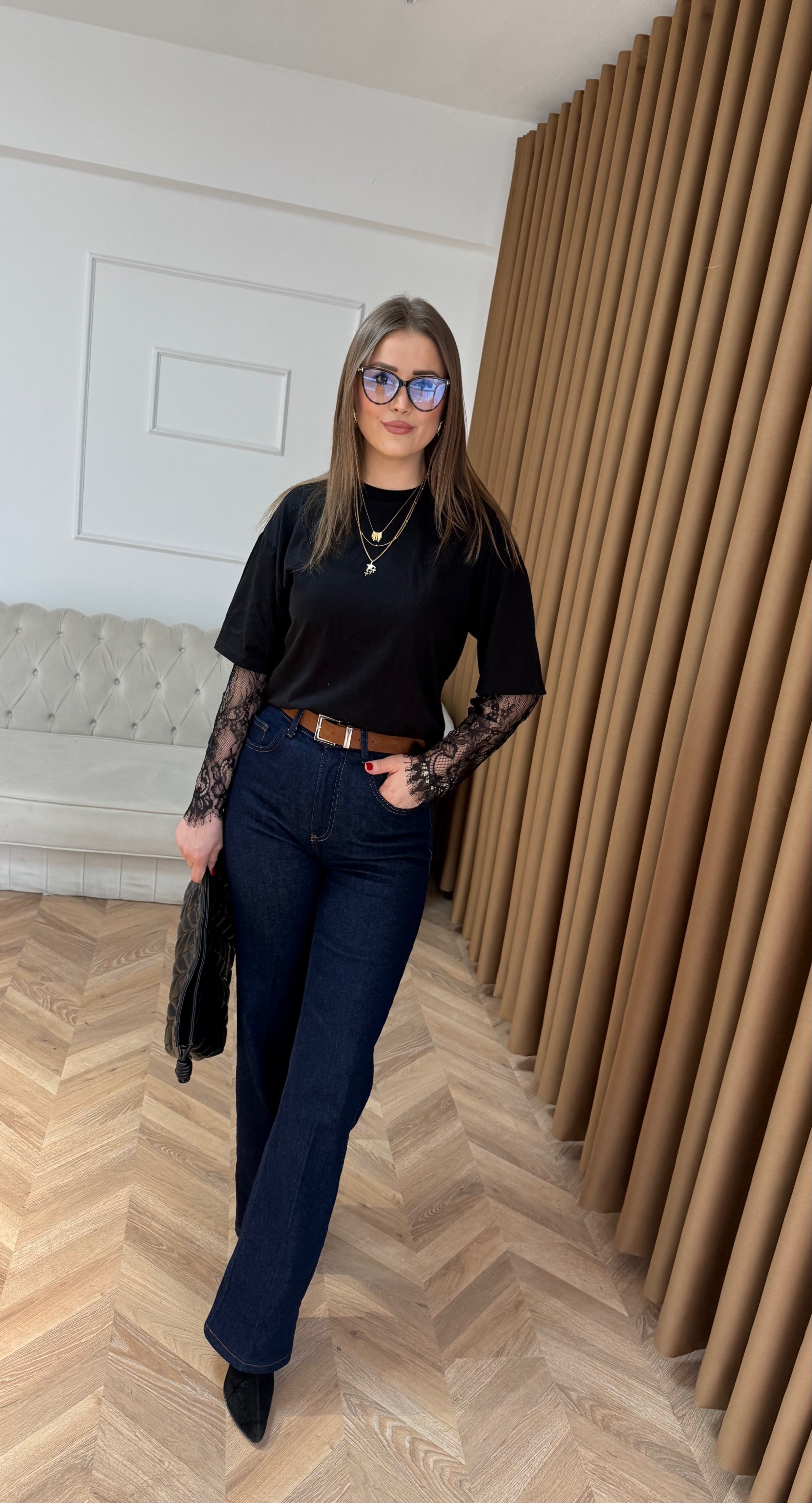 Yüksek Bel Koyu Laci Düz Paça Jean 