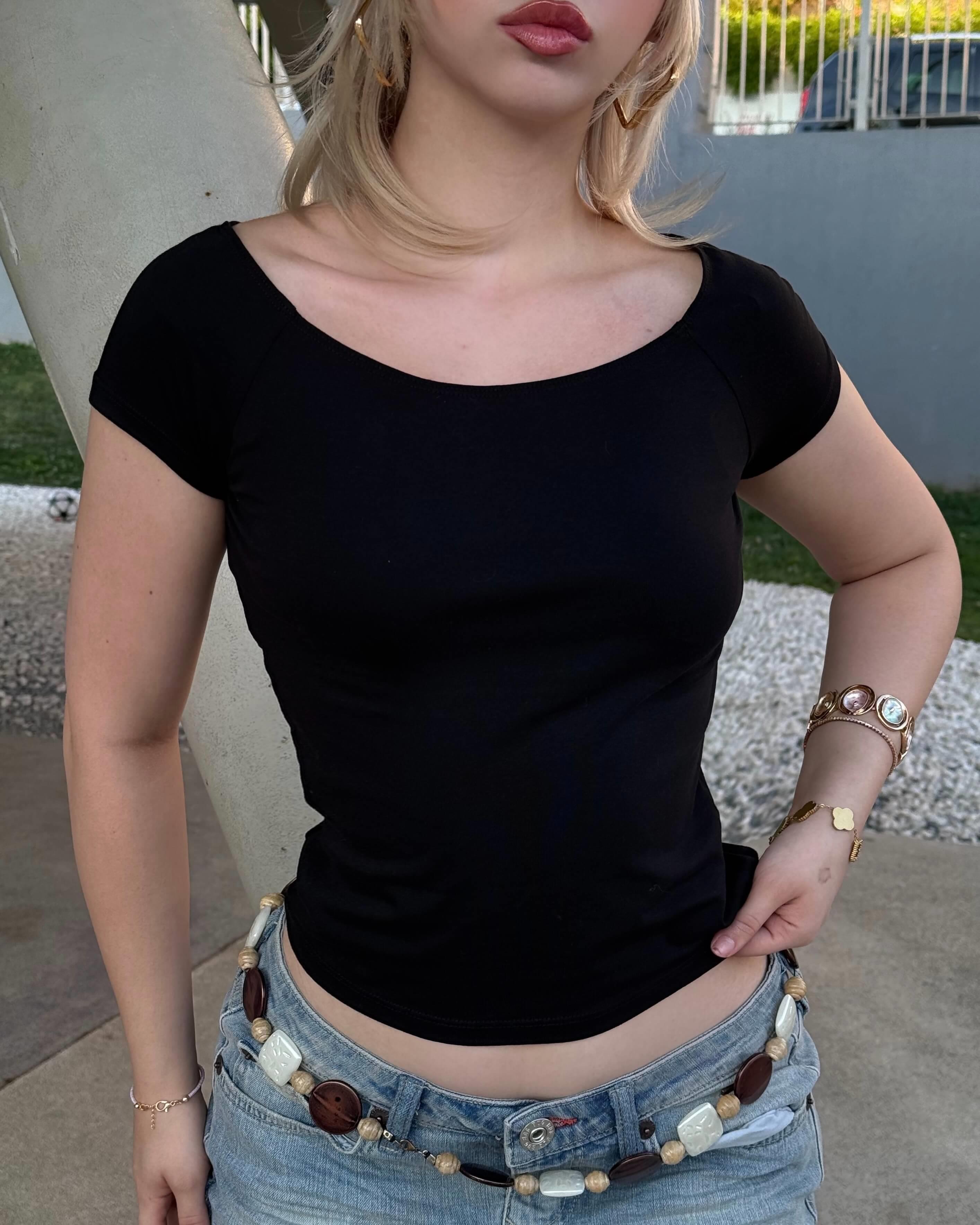 DYMEL BLACK KARPUZ KOL CROP