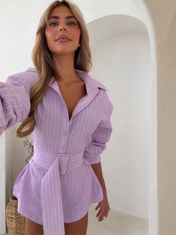 LİERA ŞORT GÖMLEK KEMER SET PEMBE