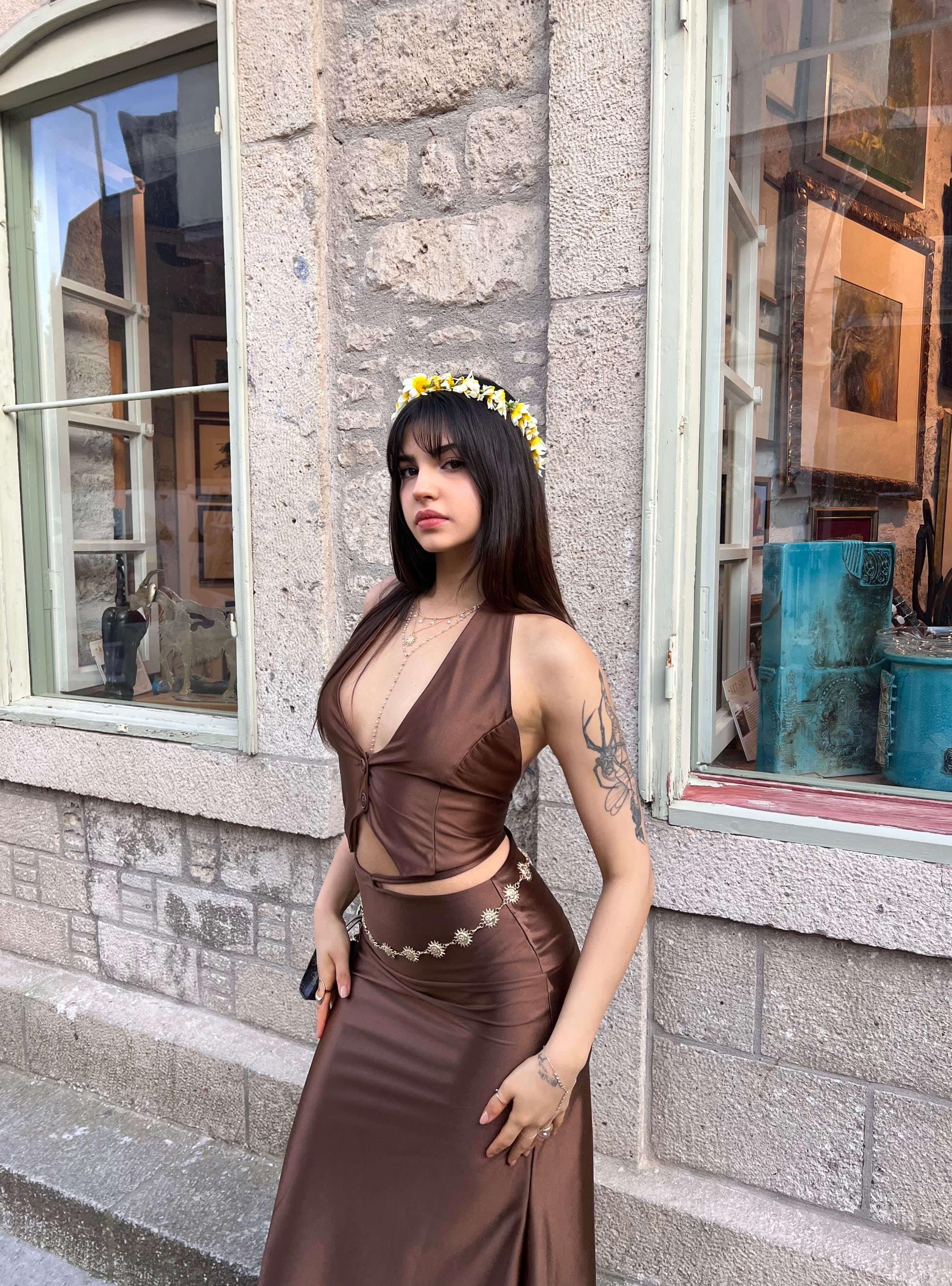 LUNA BROWN SATEN YELEK ETEK TAKIM