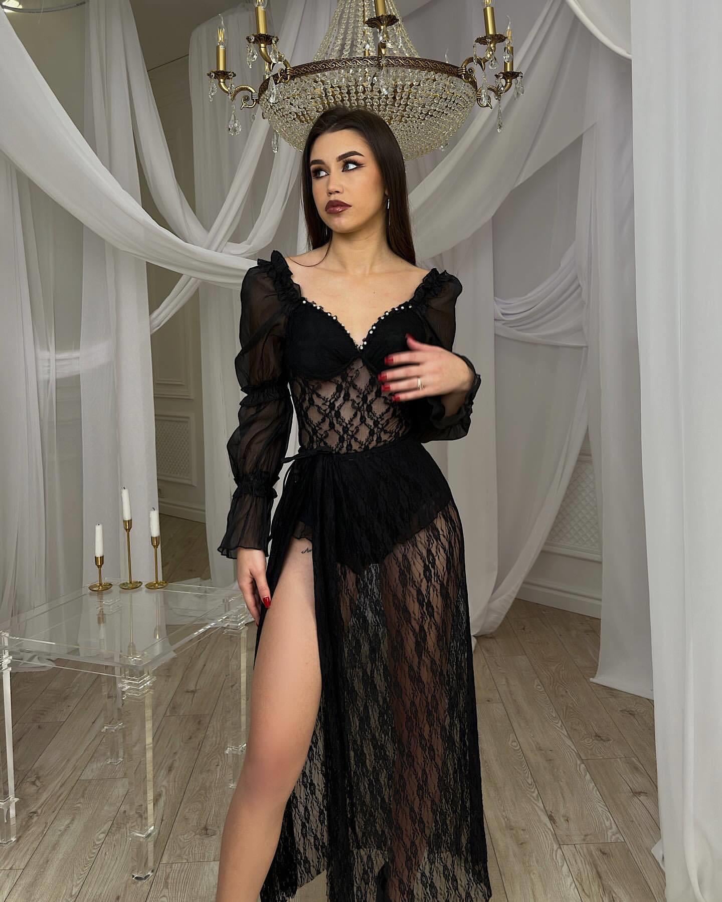 Matilda Black Şortlu Dantel Uzun Elbise