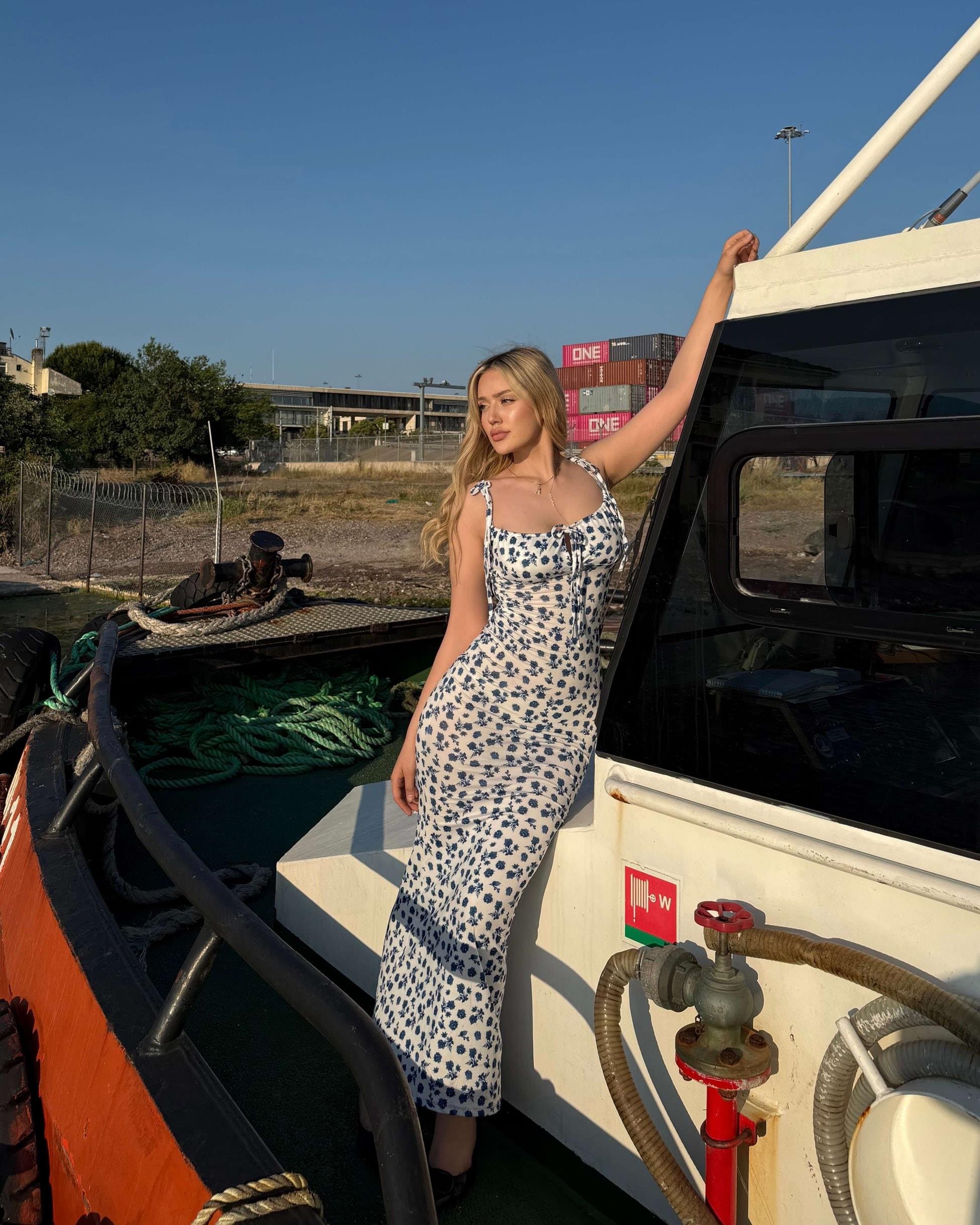 ODYMEL WHITE FLOWERING BAĞLAMALI ELBİSE