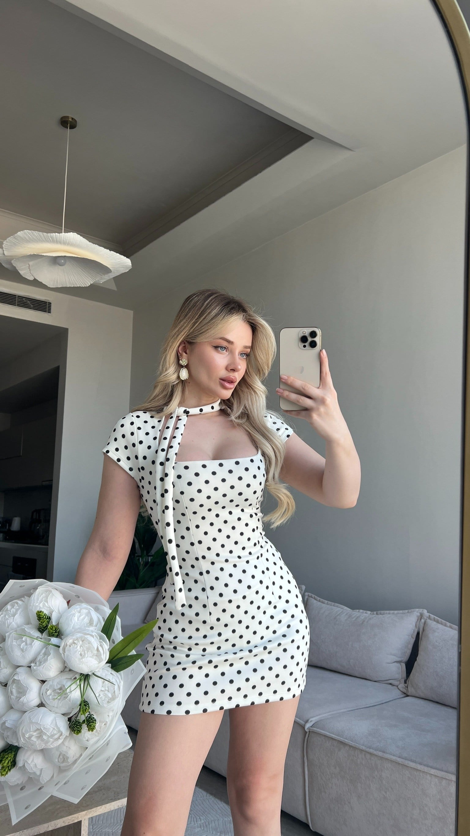 Penelope puantiyeli mini elbise 