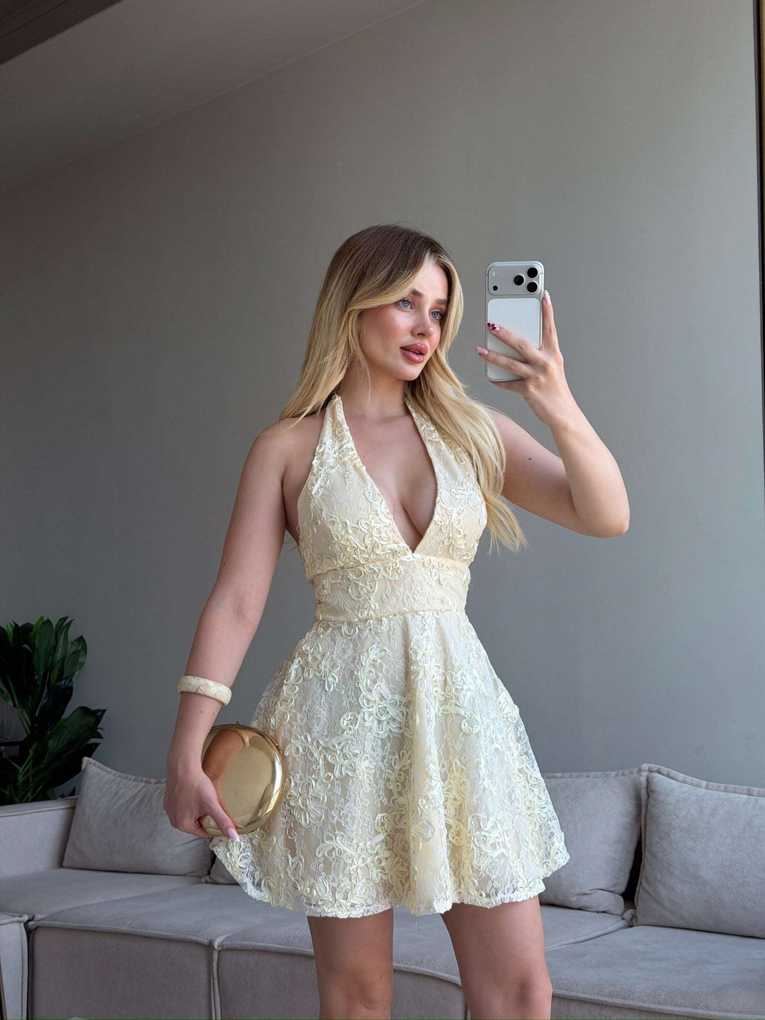 PETRA GÜPÜRLÜ ELBİSE SARI