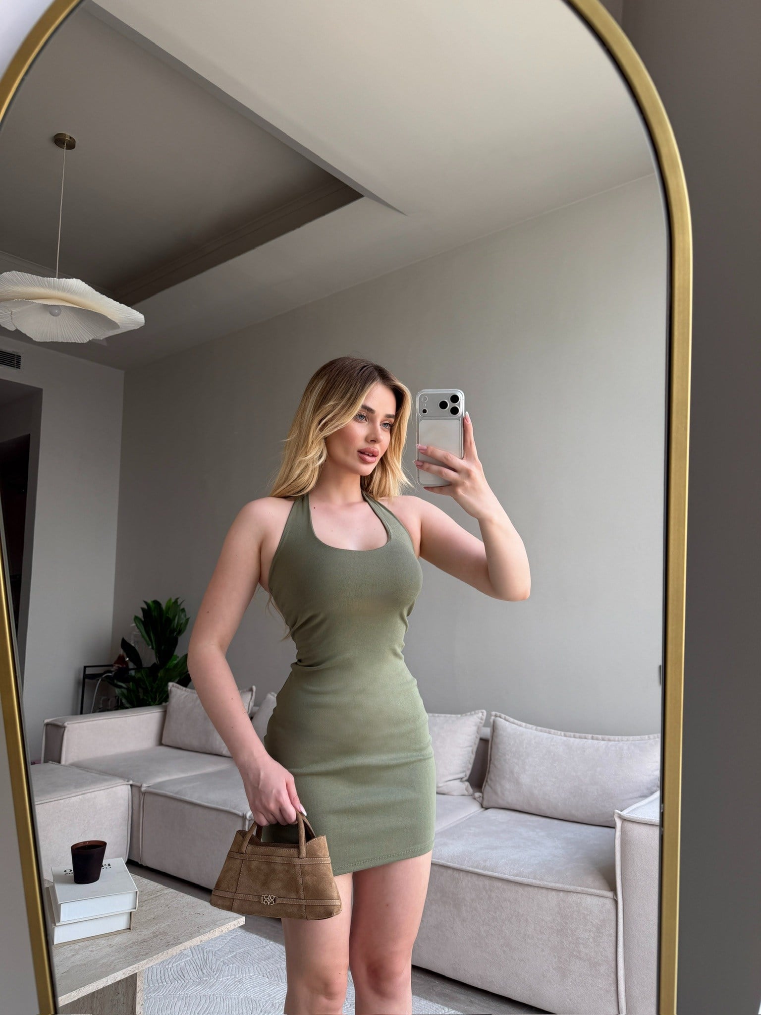 PİGNA HALTER YAKA ELBİSE HAKİ