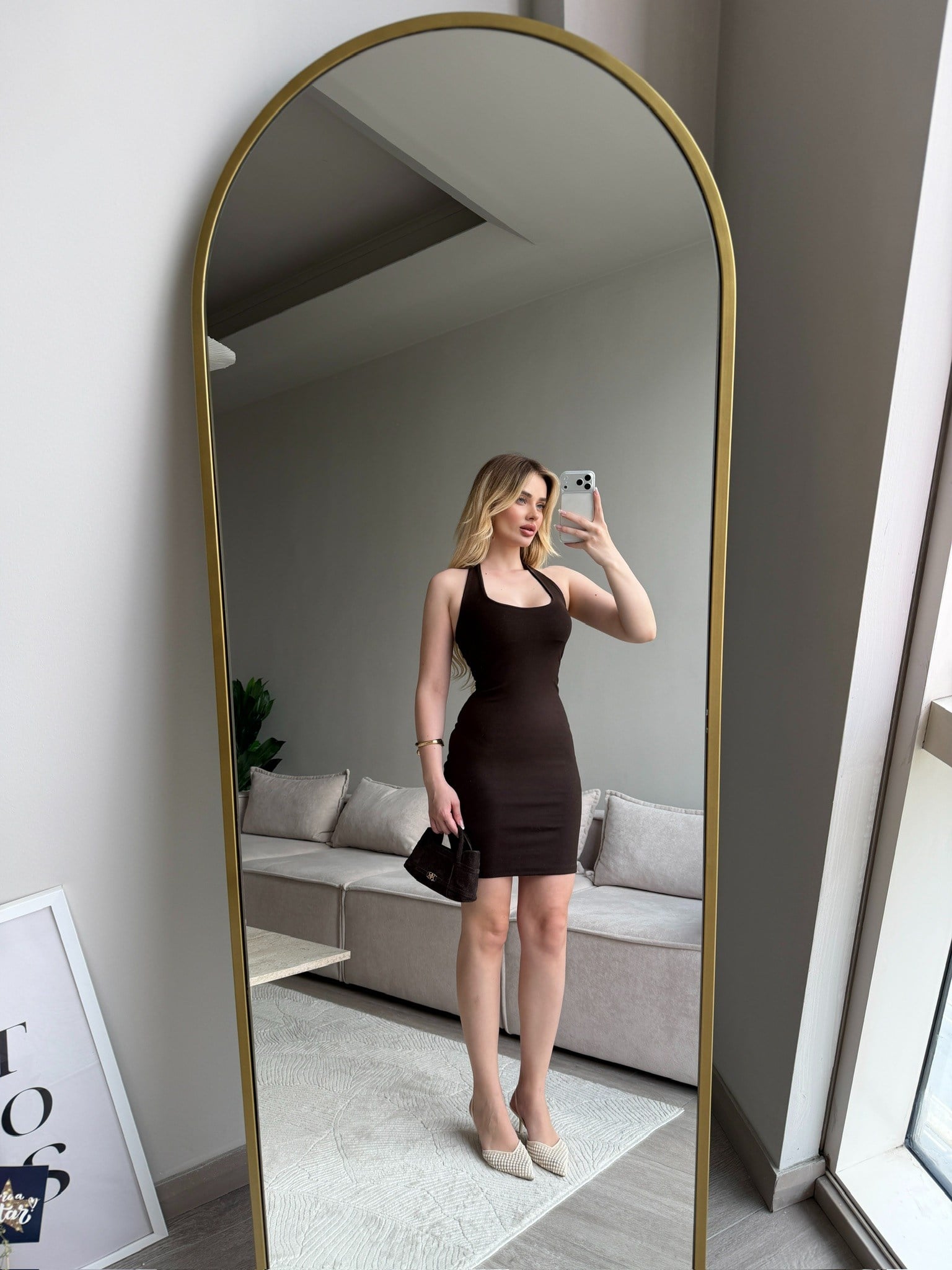 PİGNA HALTER YAKA ELBİSE KAHVE