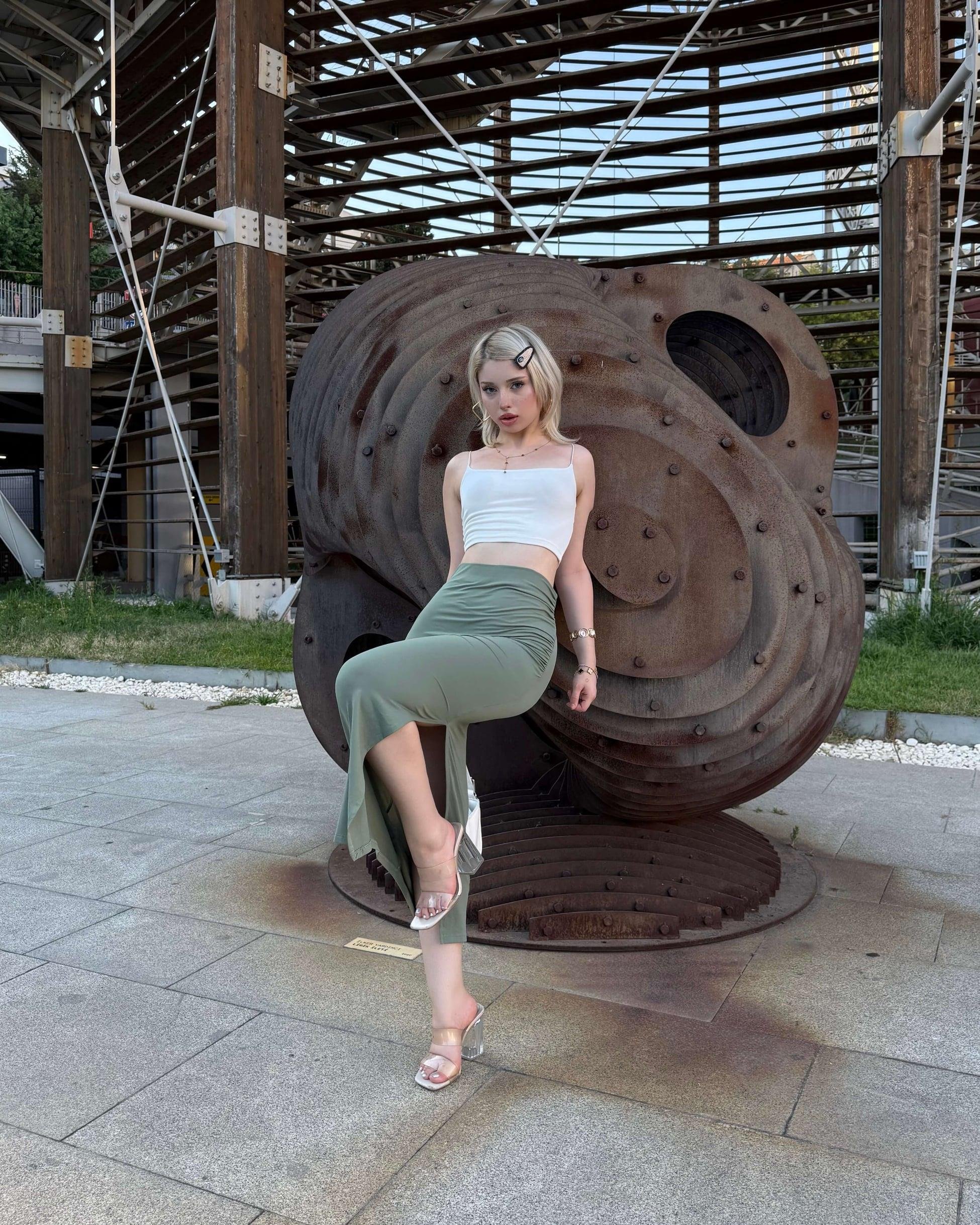 PISA WATER GREEN DRAPE DETAY YIRTMAÇLI ETEK