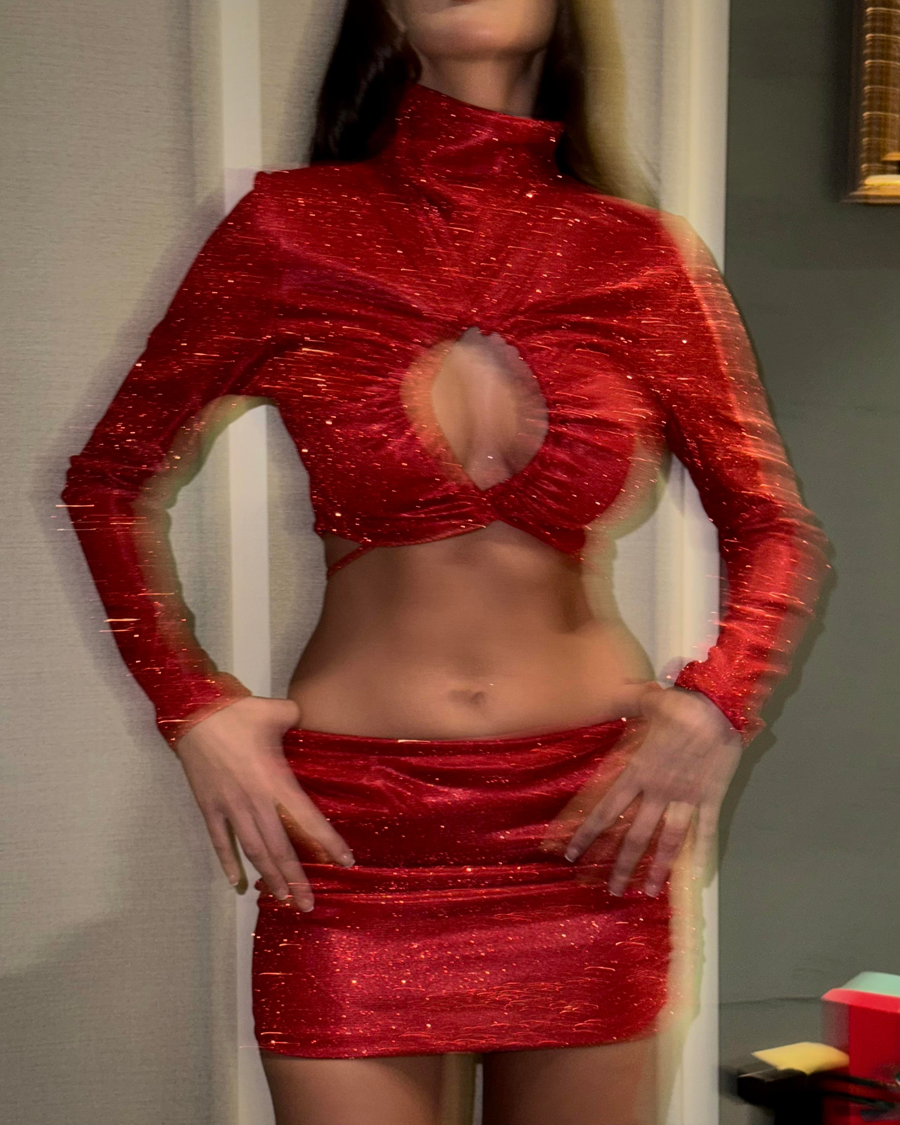 Poly Red Simli Etek Ceket Takım 