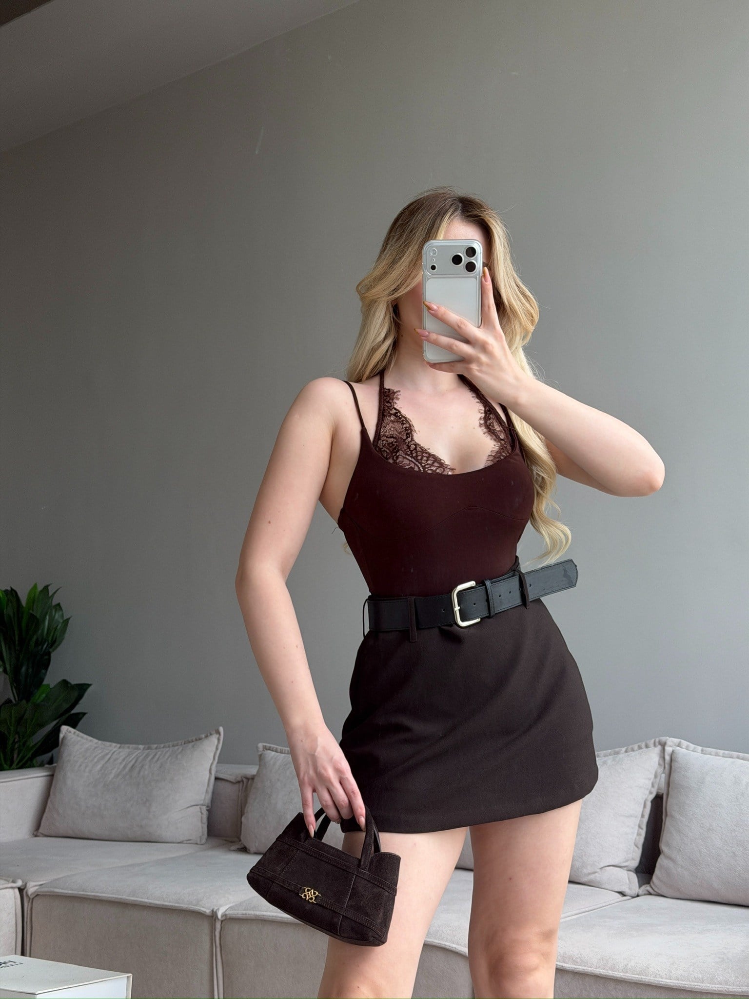 Rosela Brown Kemerli Şort Etek 
