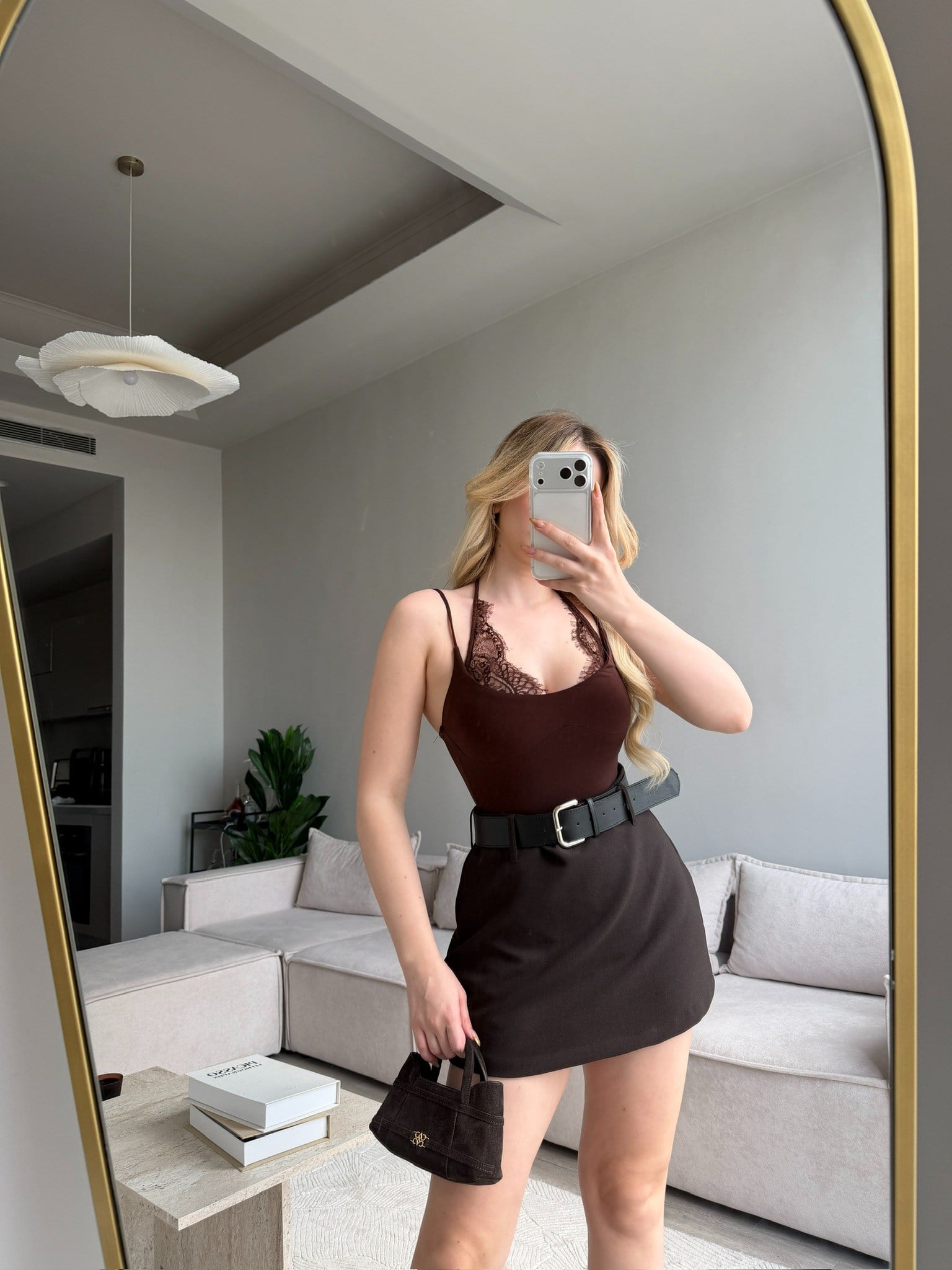 Rosela Brown Kemerli Şort Etek 
