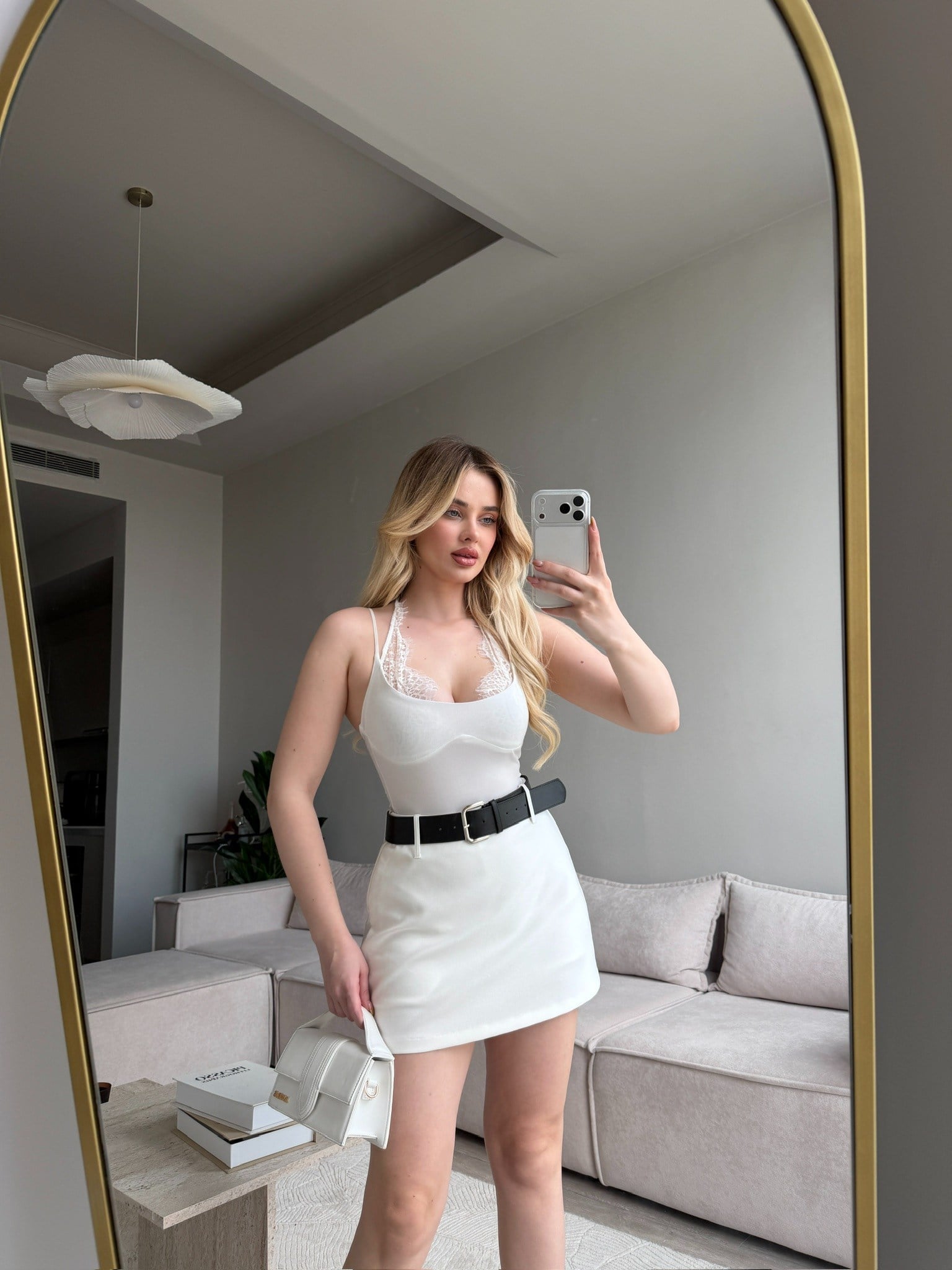 Rosela White Kemerli Şort Etek 