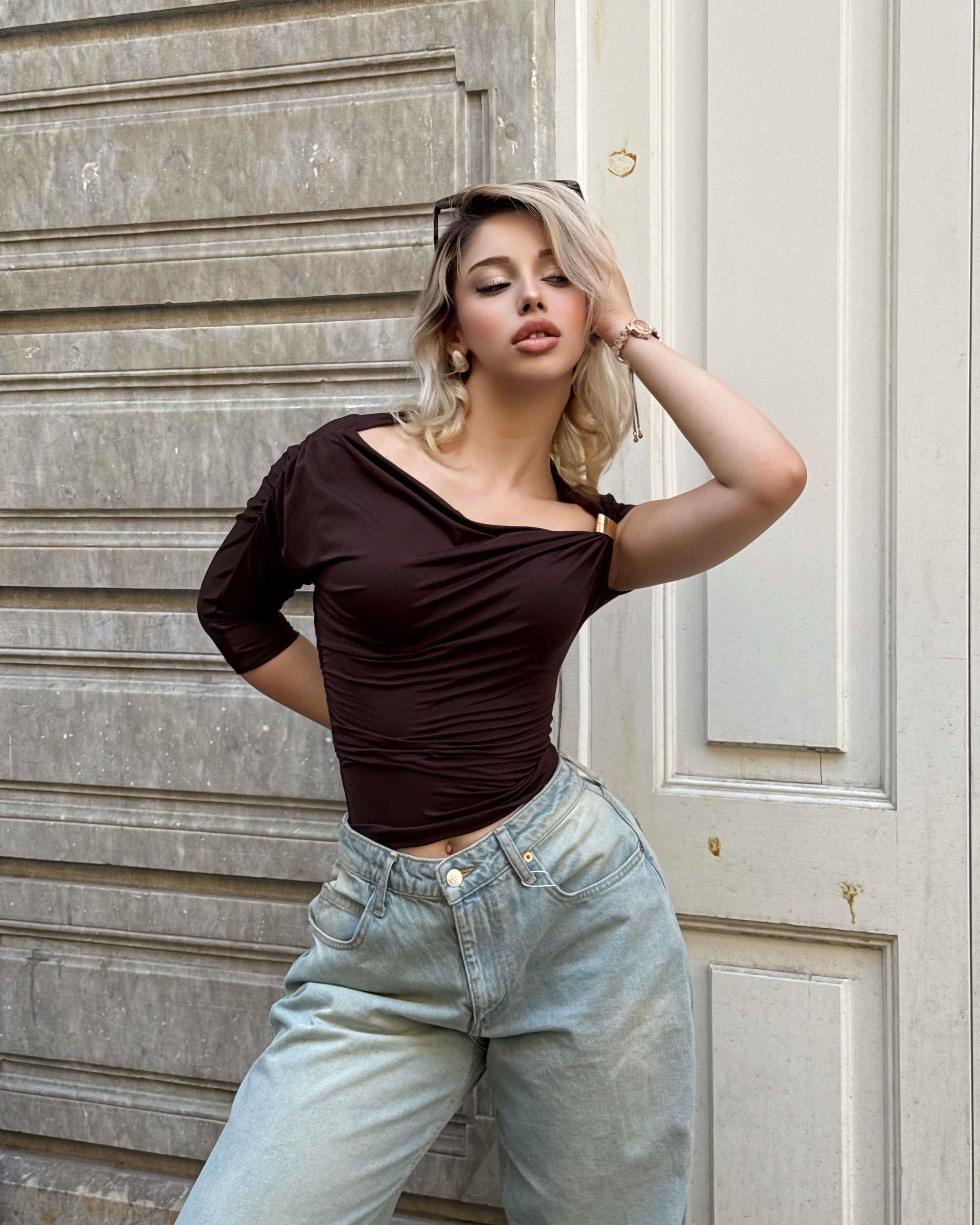 SEREN BROWN KAYIK YAKA BLUZ