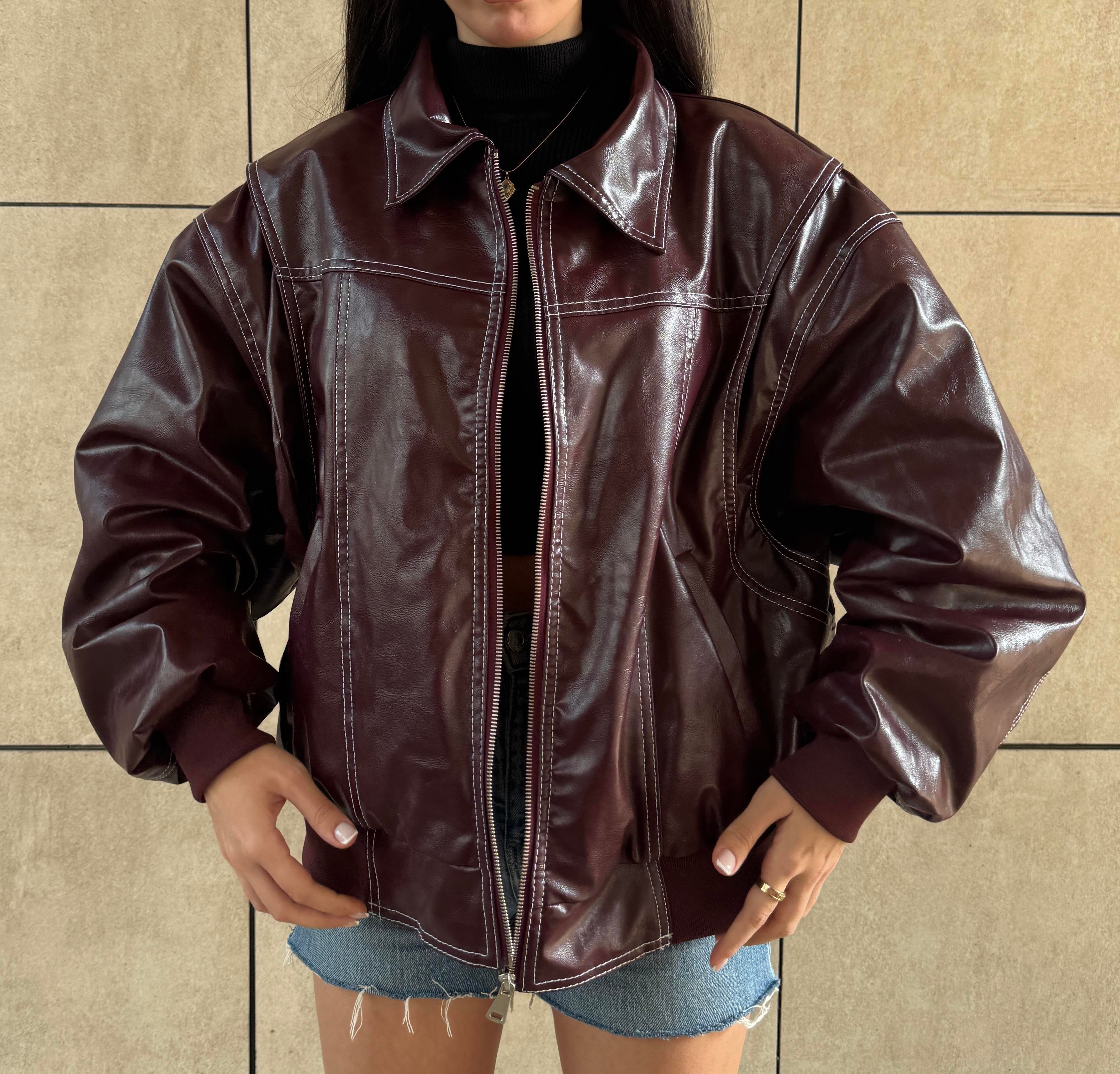 Snare Claret Red Dikiş Detay Deri Ceket