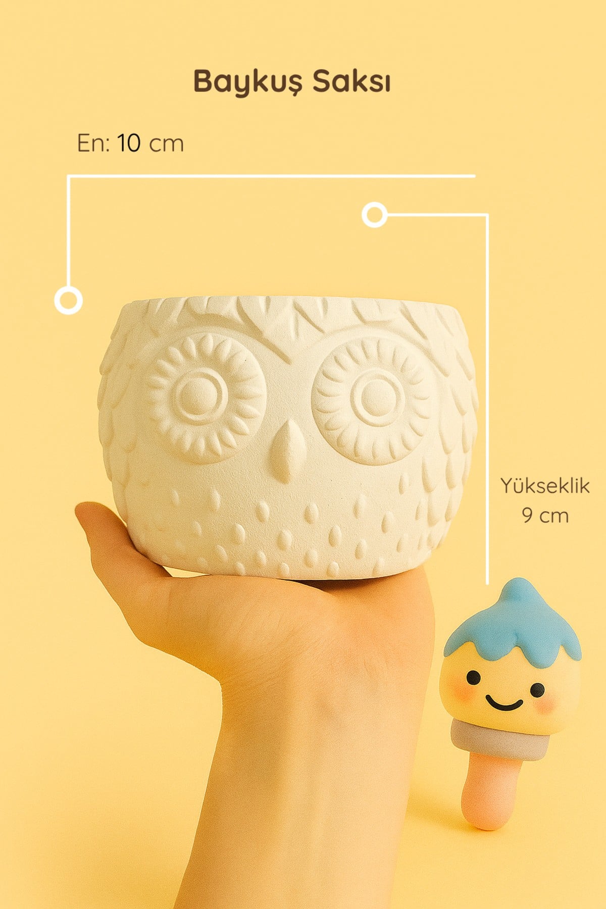 Baykuş Saksı - Güçlendirilmiş Beton Tozundan Figür Saksı