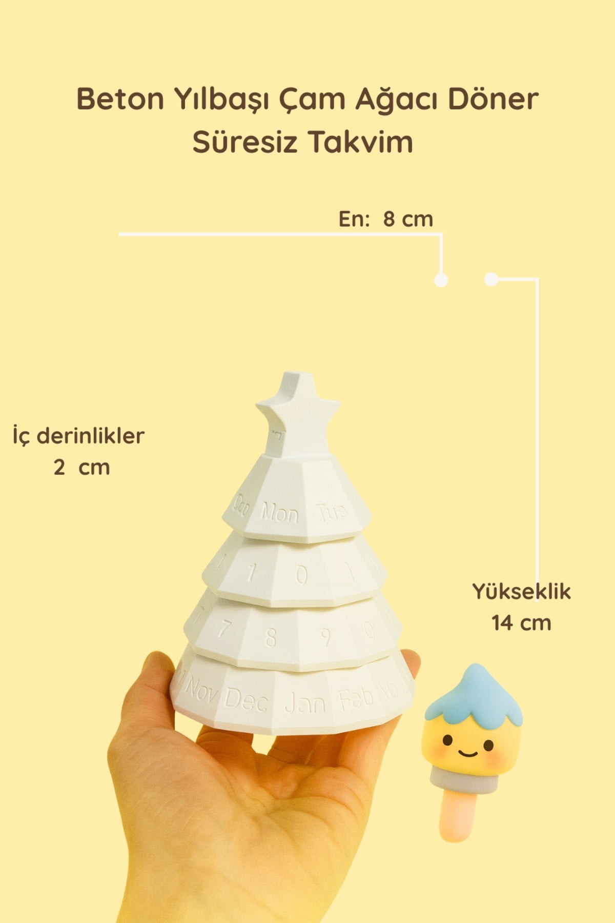 Beton Yılbaşı Çam Ağacı Döner Süresiz Takvim – Boyanabilir Dekoratif Masaüstü Aksesuarı