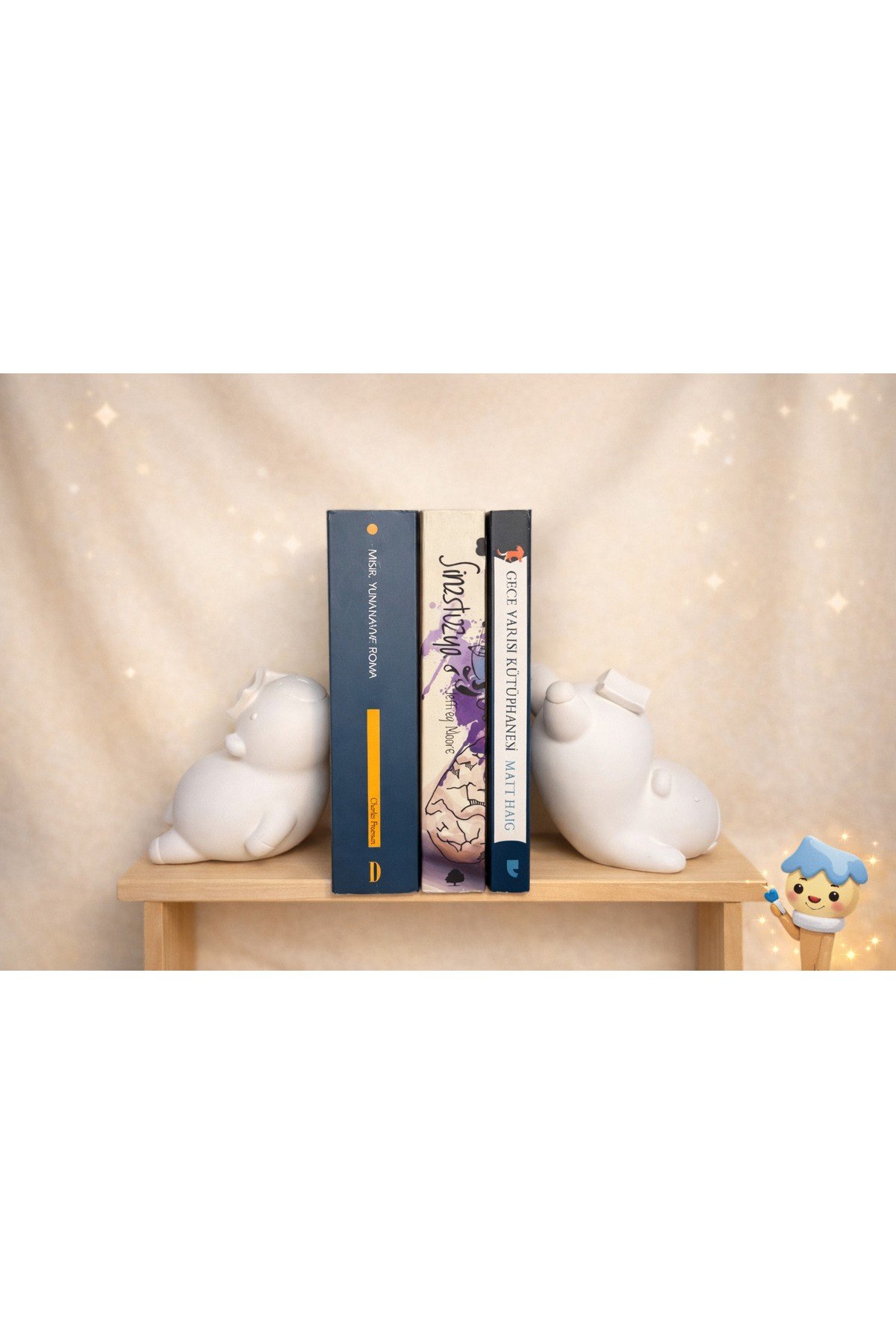 Capybara Kitap Tutucu 2’li Set | Dekoratif Beton Bookend 11 cm