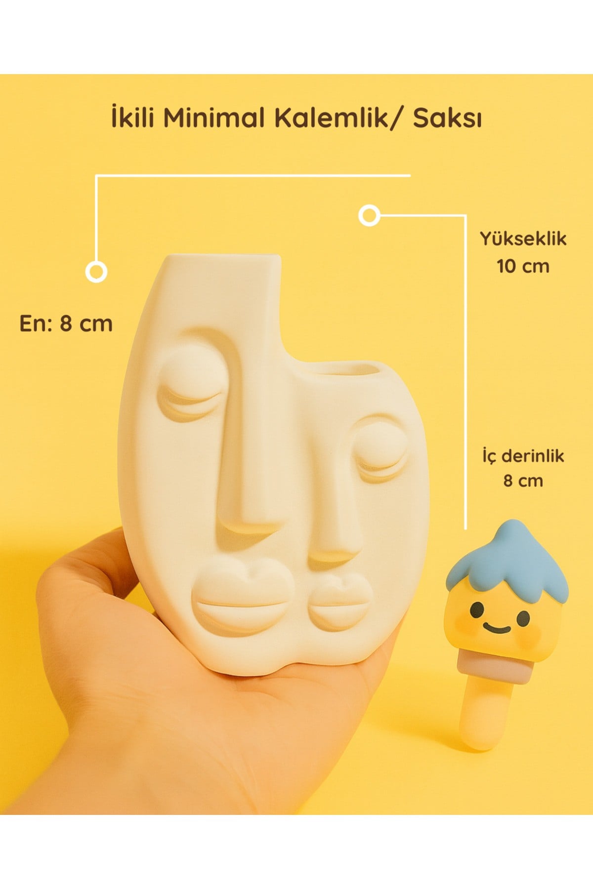 İkili Minimal Seramik Kalemlik & Saksı | Modern Dekoratif Obje | 10 cm Yükseklik – 8 cm İç Derinlik