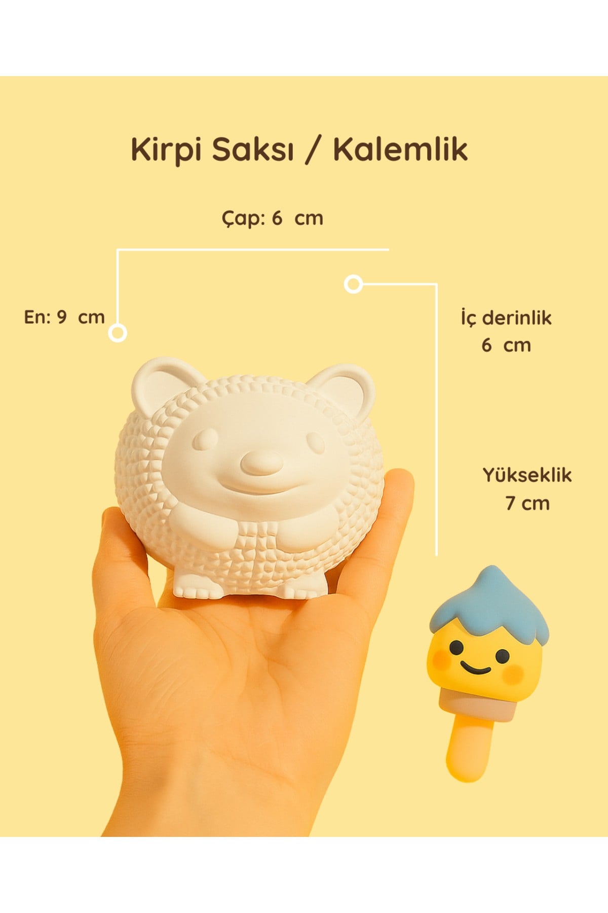 Kirpi Saksı / Kalemlik – 9x7 cm Boyanabilir Güçlendirilmiş Beton Saksı