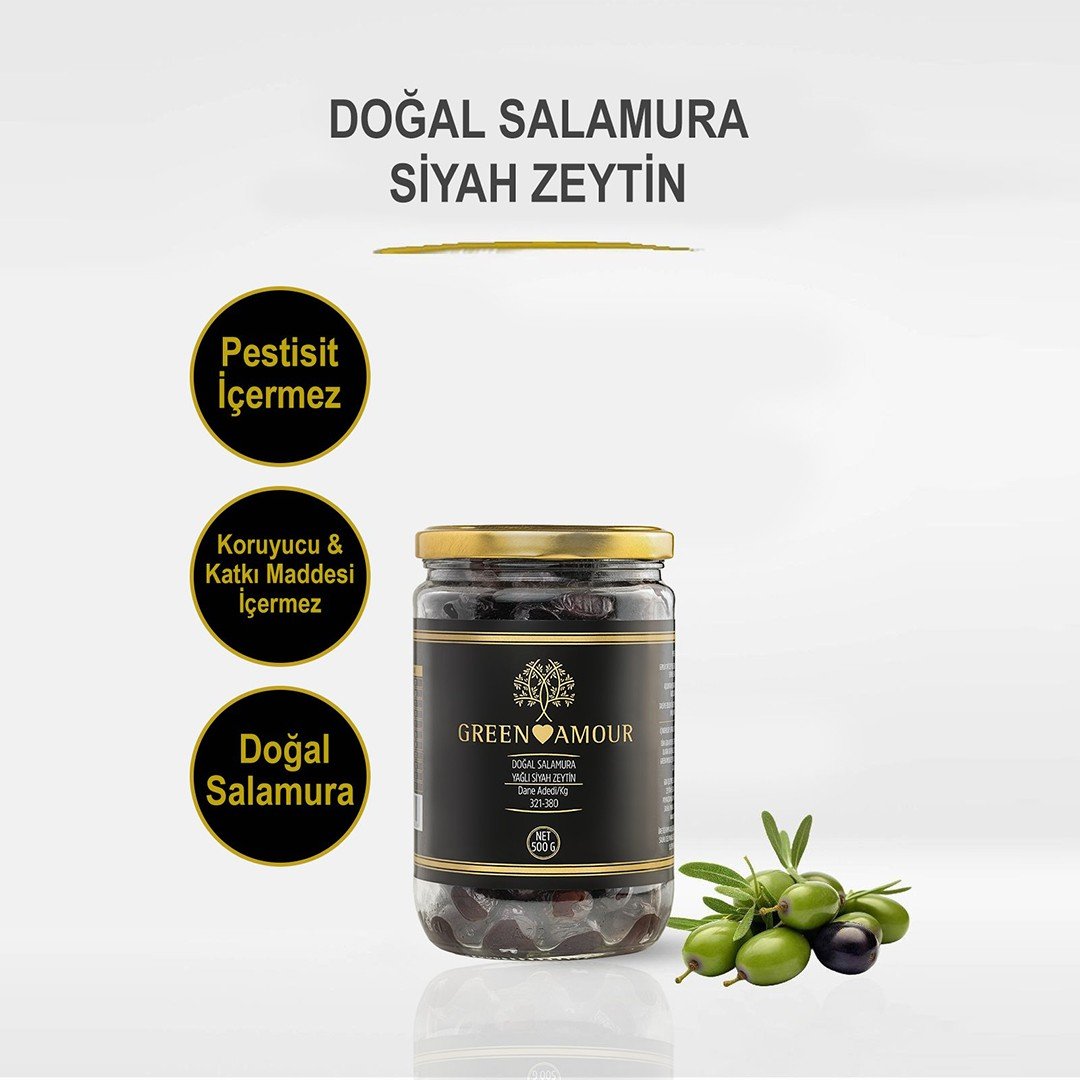 Green Amour Doğal Salamura Siyah Zeytin Net 500 gr