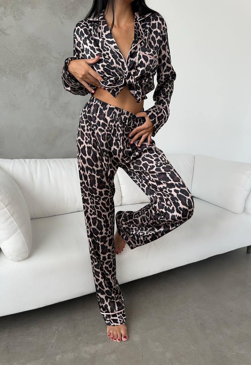 İpek Saten Pijama Leopar