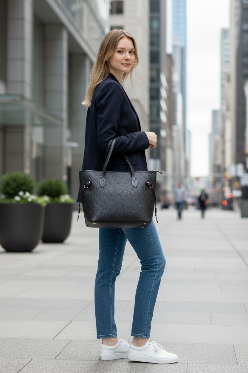 Luxury Monogram Tote – Siyah Premium Şehir Çantası