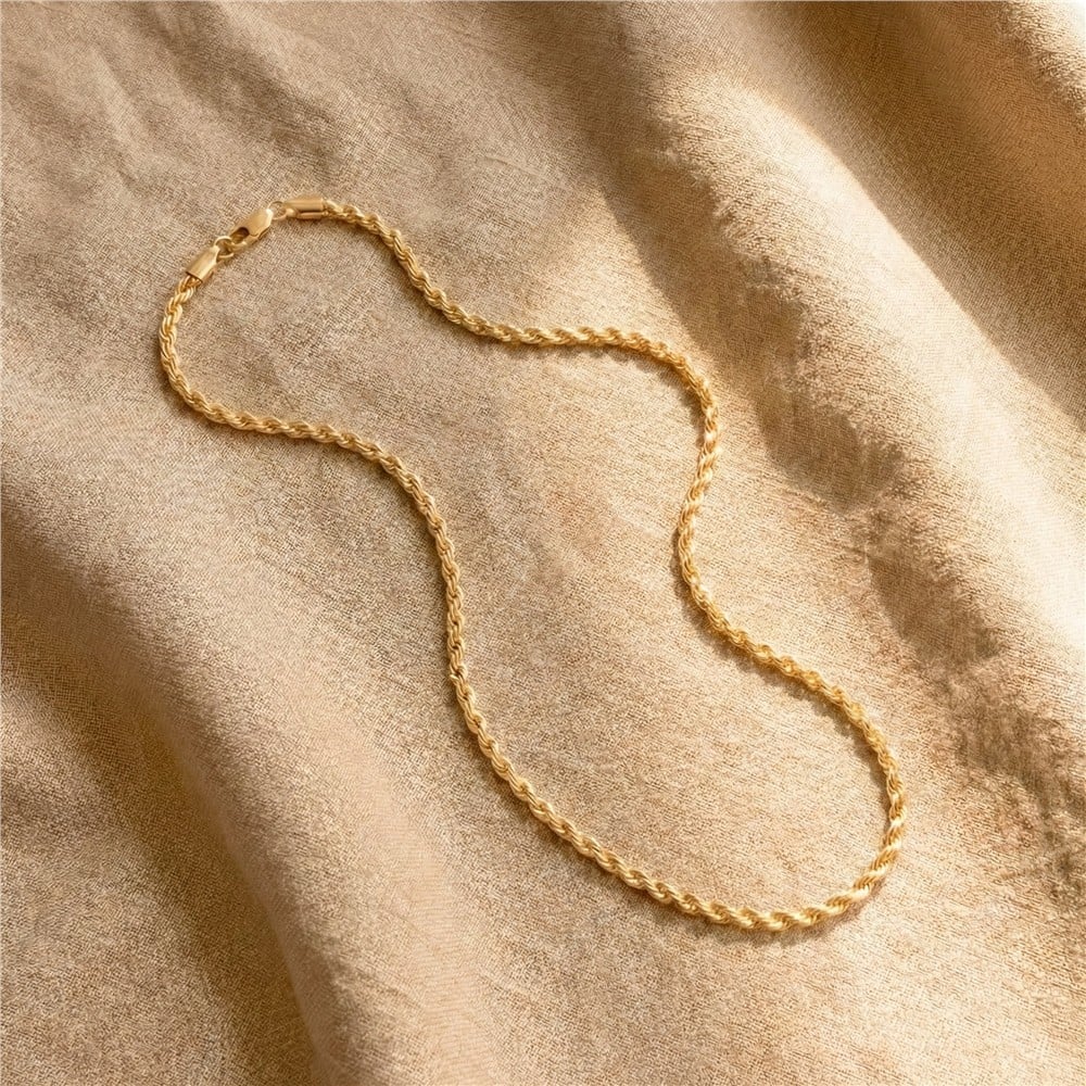 Burgu Zincir Çelik Kolye - 14k Altın Rengi Kaplama, 55 cm / 4 mm