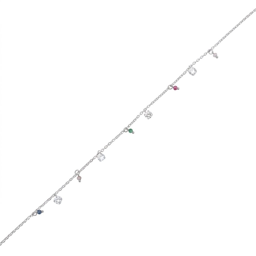 Çok Renkli Zirkon Taşlı Çelik Halhal  - Gümüş Rengi Kaplama - 20+5 cm
