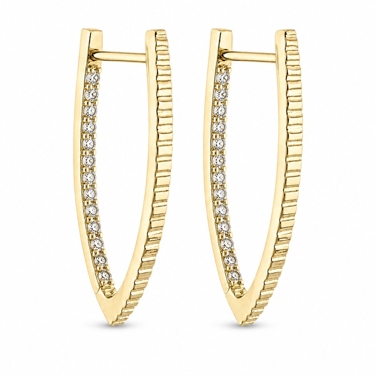 Damla Şeklinde Zirkon Taş Sıralı Küpe - 14K Altın Kaplama - 26 mm