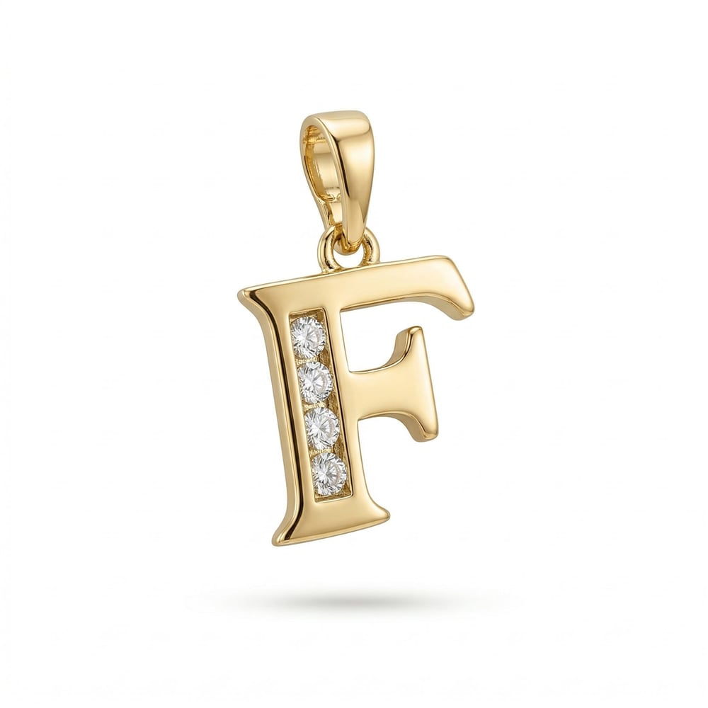 F Harfi Zirkon Taş Detaylı Kolye Ucu - 14k Altın Rengi Kaplama, 1,9 cm