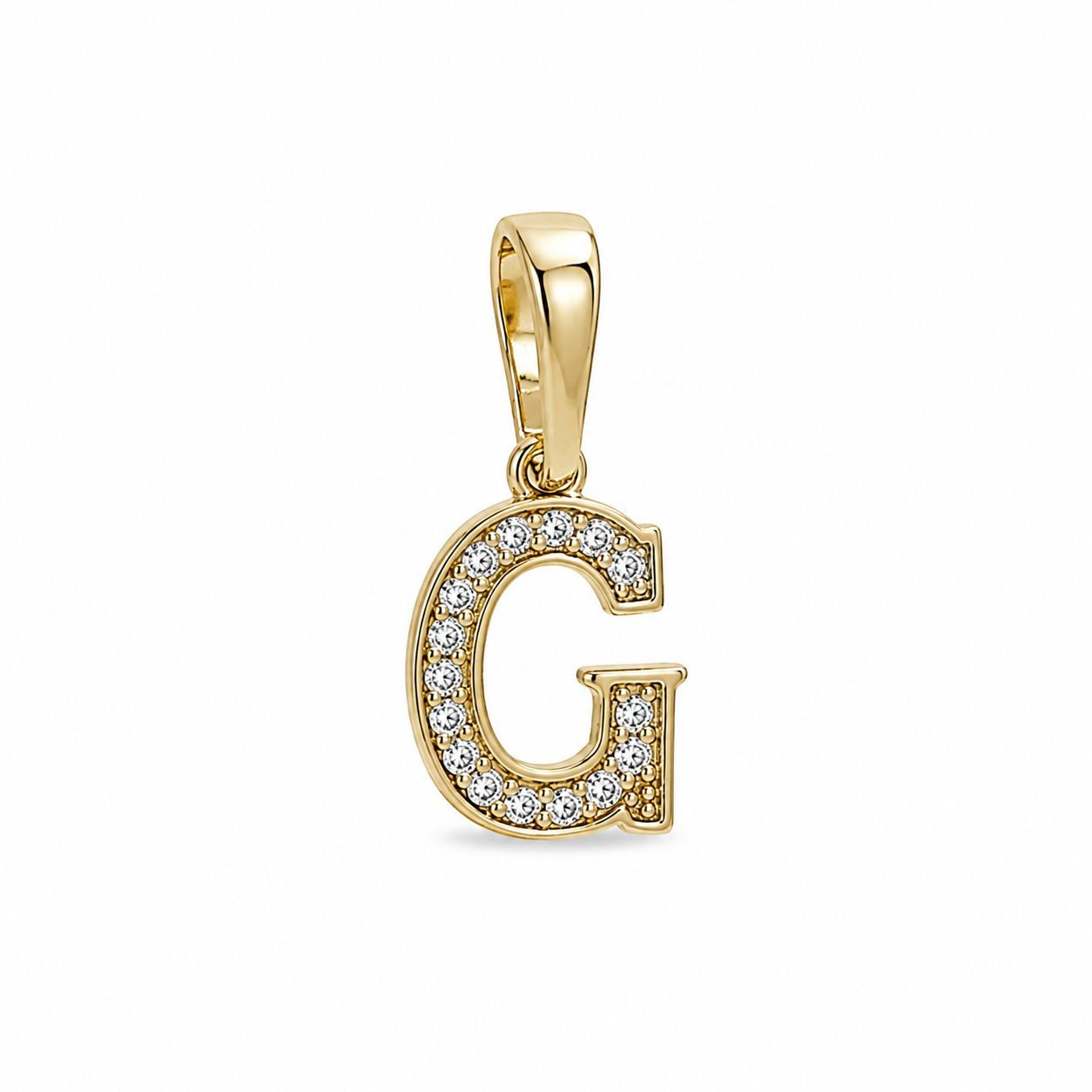 G Harfi Zirkon Taşlı Minimal Kolye Ucu  - 14k Altın Kaplama - 8 x 18 mm