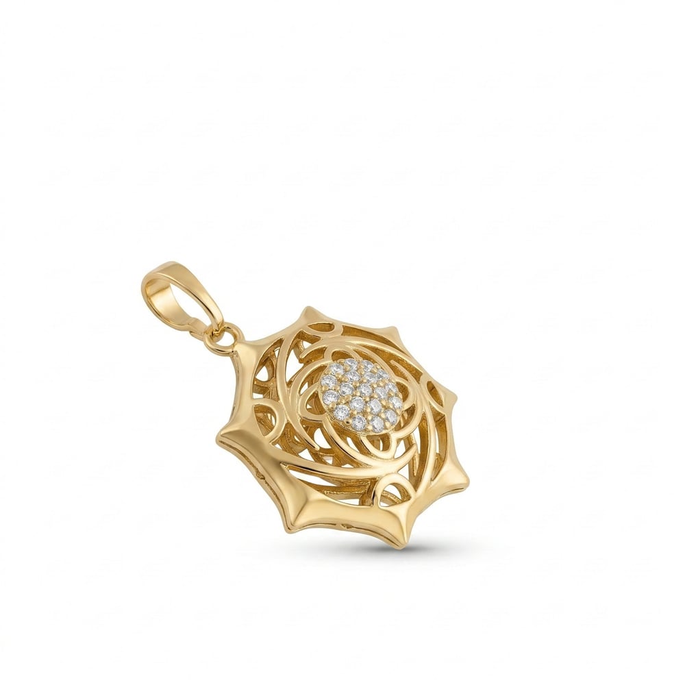Geometrik Desenli Zirkon Taşlı Kolye Ucu - 14k Altın Rengi Kaplama, 2,8 cm