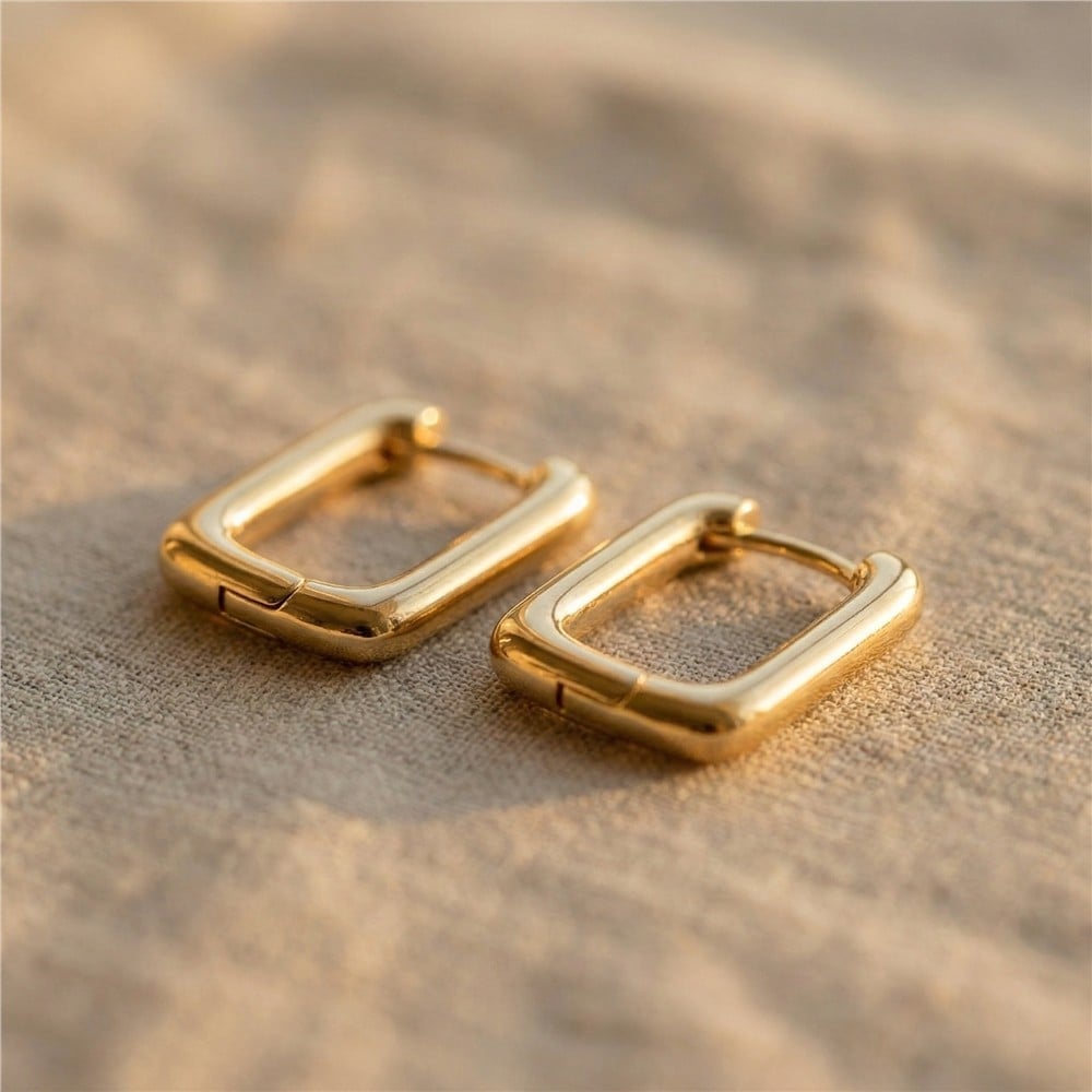 Geometrik Köşeli Halka Küpe - 14k Altın Rengi Kaplama, 1,8 cm