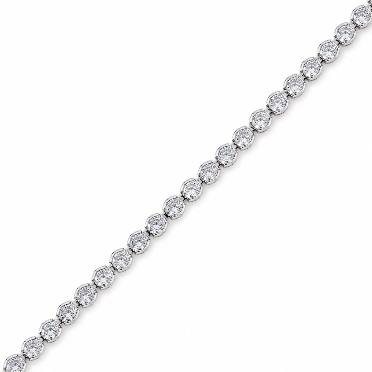 İnce Tek Sıra Taşlı Çelik Bileklik - Beyaz Altın Kaplama - 17+1 cm