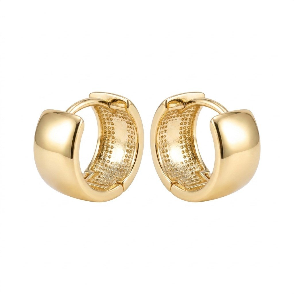 Kalın Çelik Halka Küpe  - 14k Altın Kaplama - 13 mm çap