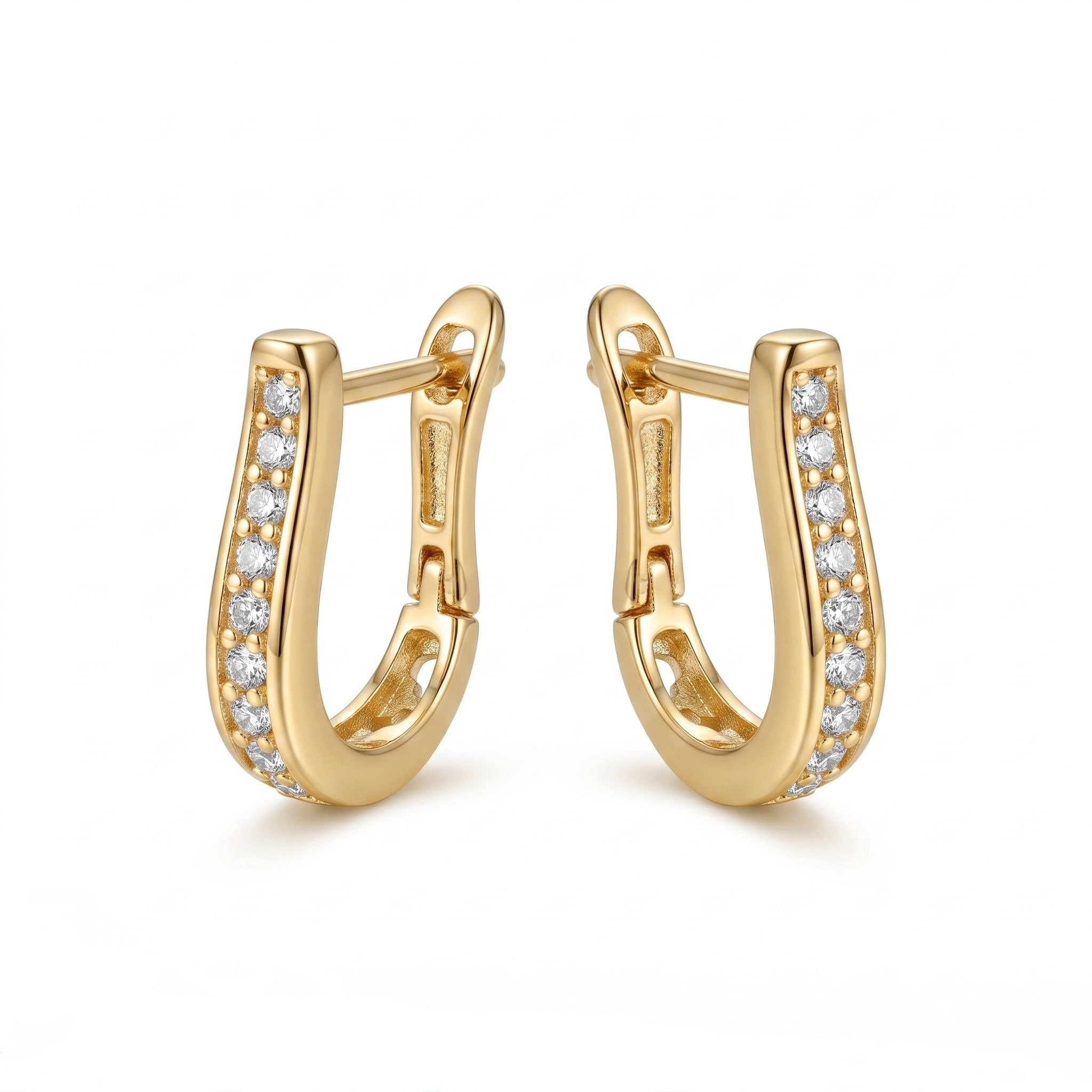 Kavisli Zirkon Taşlı Halka Küpe - 14K Altın Kaplama - 18 mm