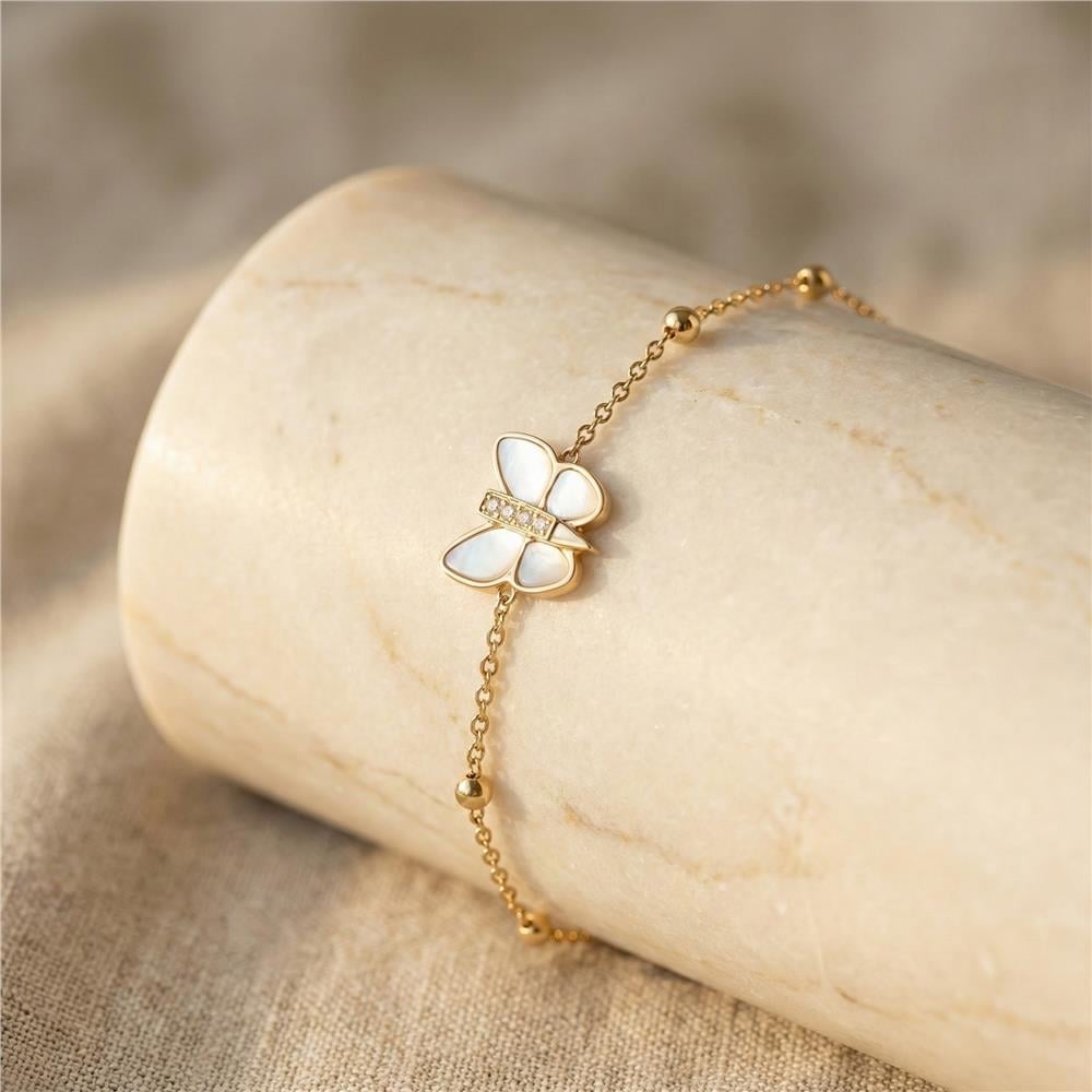 Kelebek Detaylı Bileklik - 14k Altın Rengi Kaplama, 17+3 cm