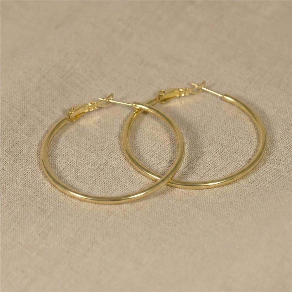 Klasik Halka Küpe - 14K Altın Rengi Kaplama, 4 cm çap