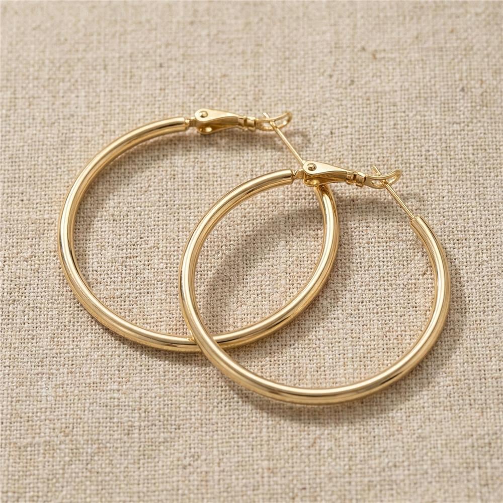 Klasik Halka Küpe - 14K Altın Rengi Kaplama, 3 cm çap