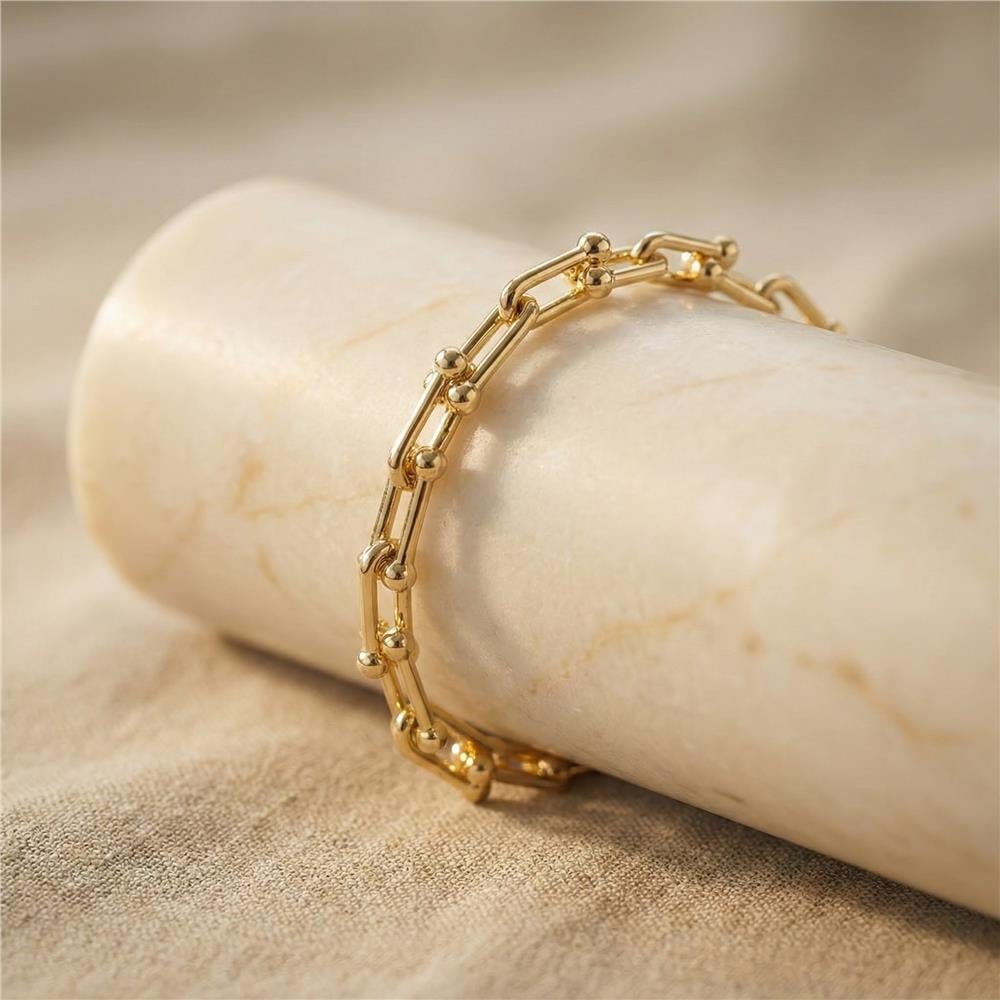 Minimal Halkalı Zincir Bileklik - 14k Altın Rengi Kaplama, 18+5 cm