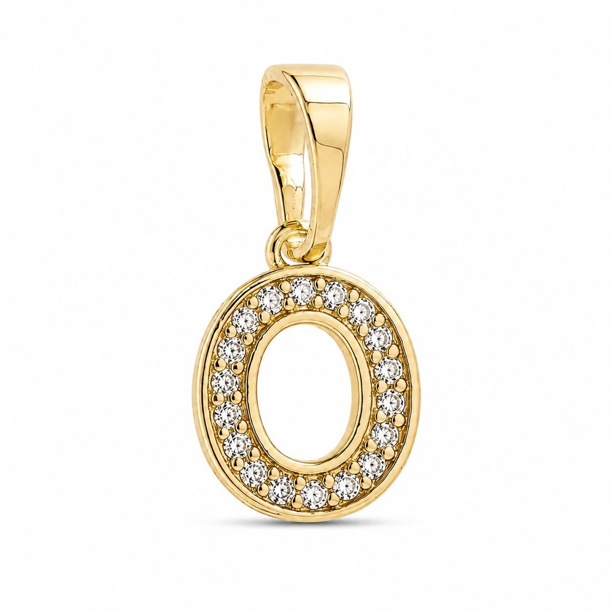 O Harfi Zirkon Taşlı Minimal Kolye Ucu  - 14k Altın Kaplama - 8 x 16 mm