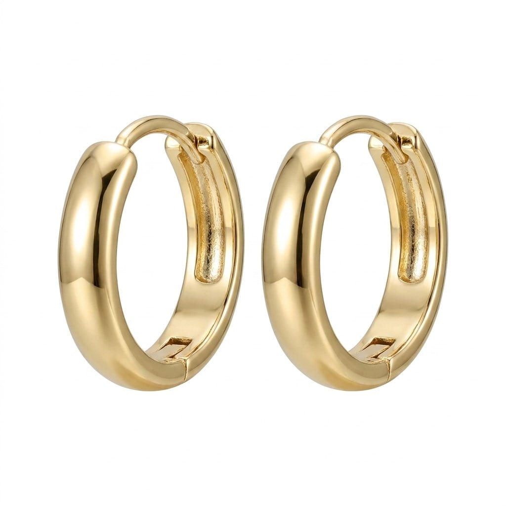 Parlak Çelik Halka Küpe  - 14k Altın Kaplama - 17 mm çap