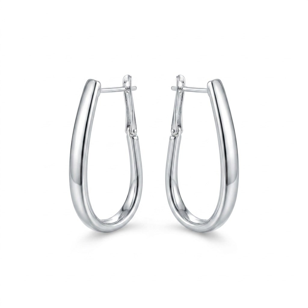 Parlak Yüzeyli Oval Klipsli Küpe  - Beyaz Altın Kaplama - 33 mm