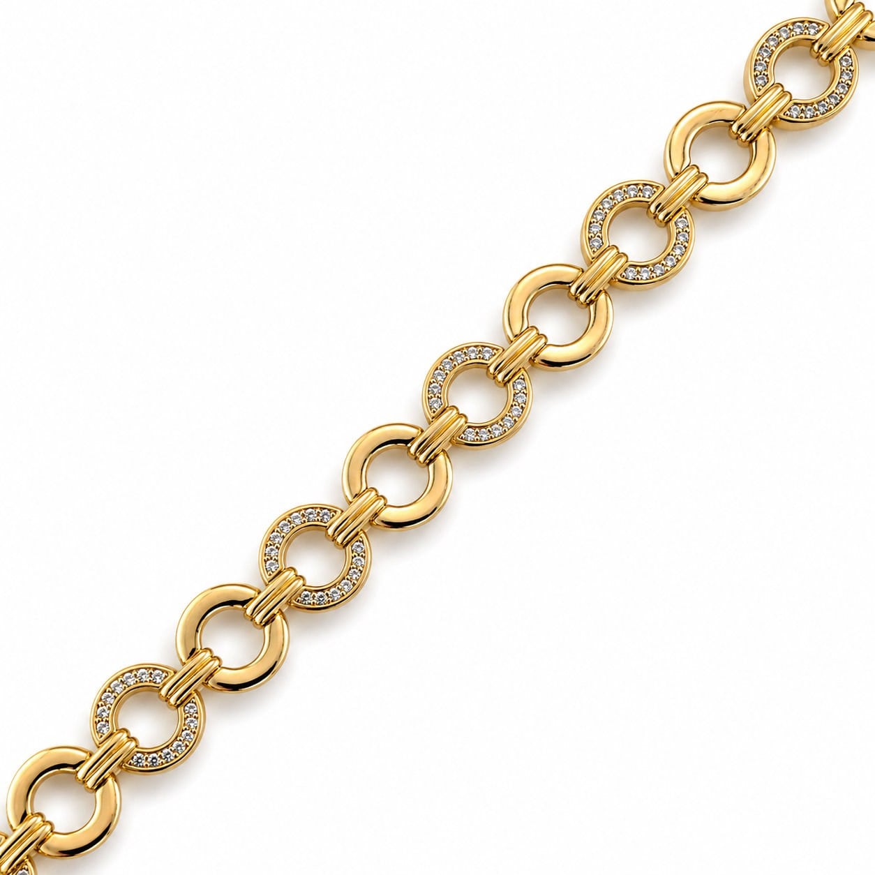 Pave Kilitli Zirkon Taşlı Oval Zincir Bileklik - 14k Altın Kaplama - 19 cm