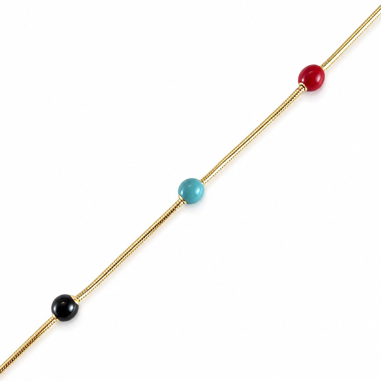 Renkli Mineli Top Bileklik - 14K Altın Kaplama - 17+3 cm