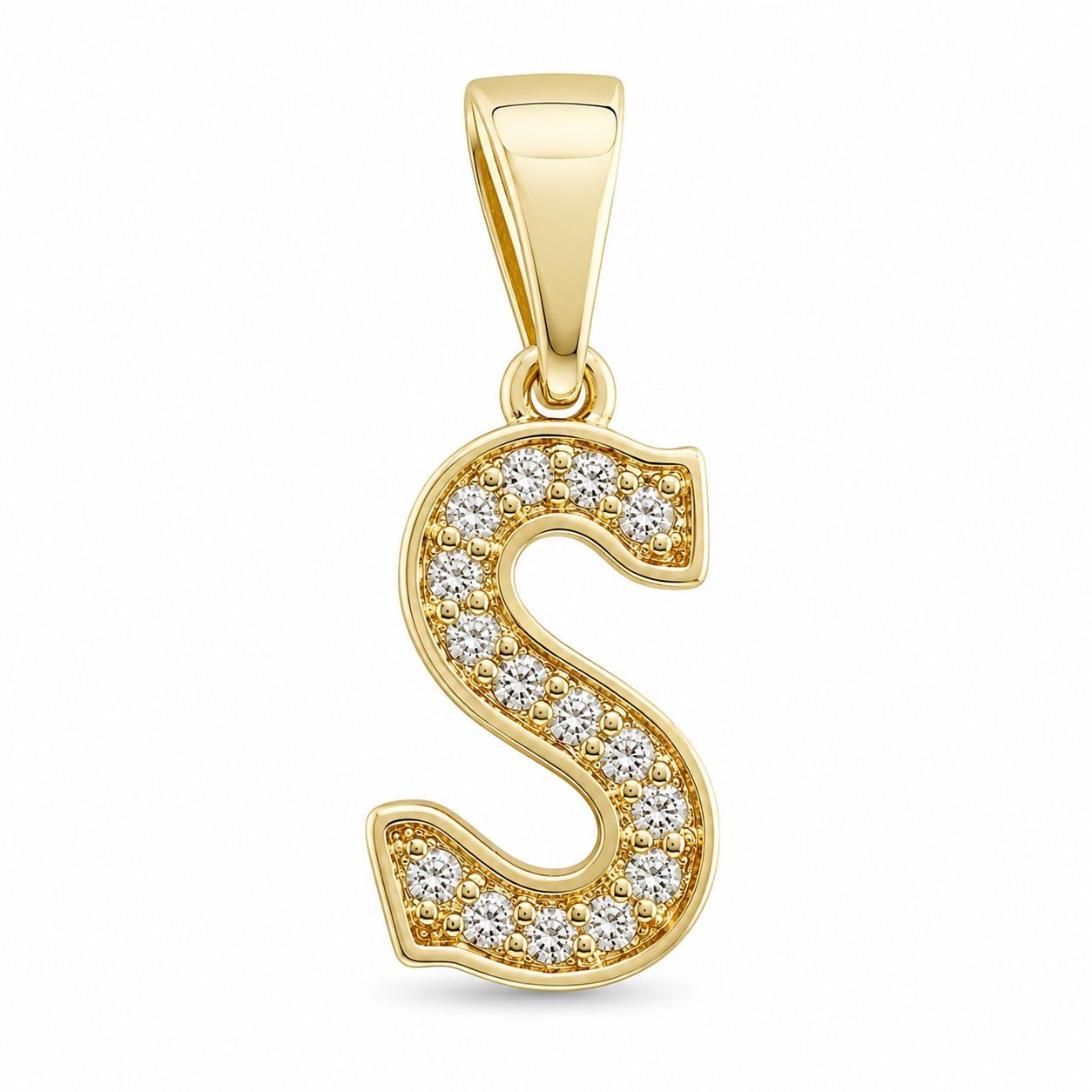 S Harfi Zirkon Taşlı Minimal Kolye Ucu  - 14k Altın Kaplama - 7 x 17 mm