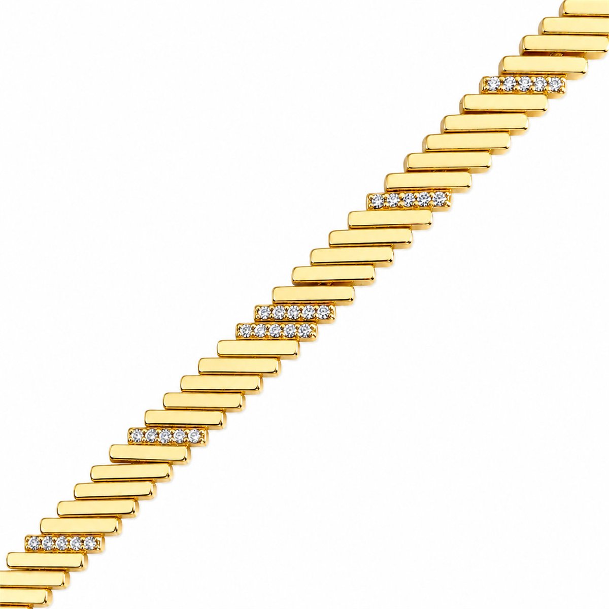 Sıralı Zirkon Taşlı Zincir Bileklik - 14k Altın Kaplama - 17+1 cm