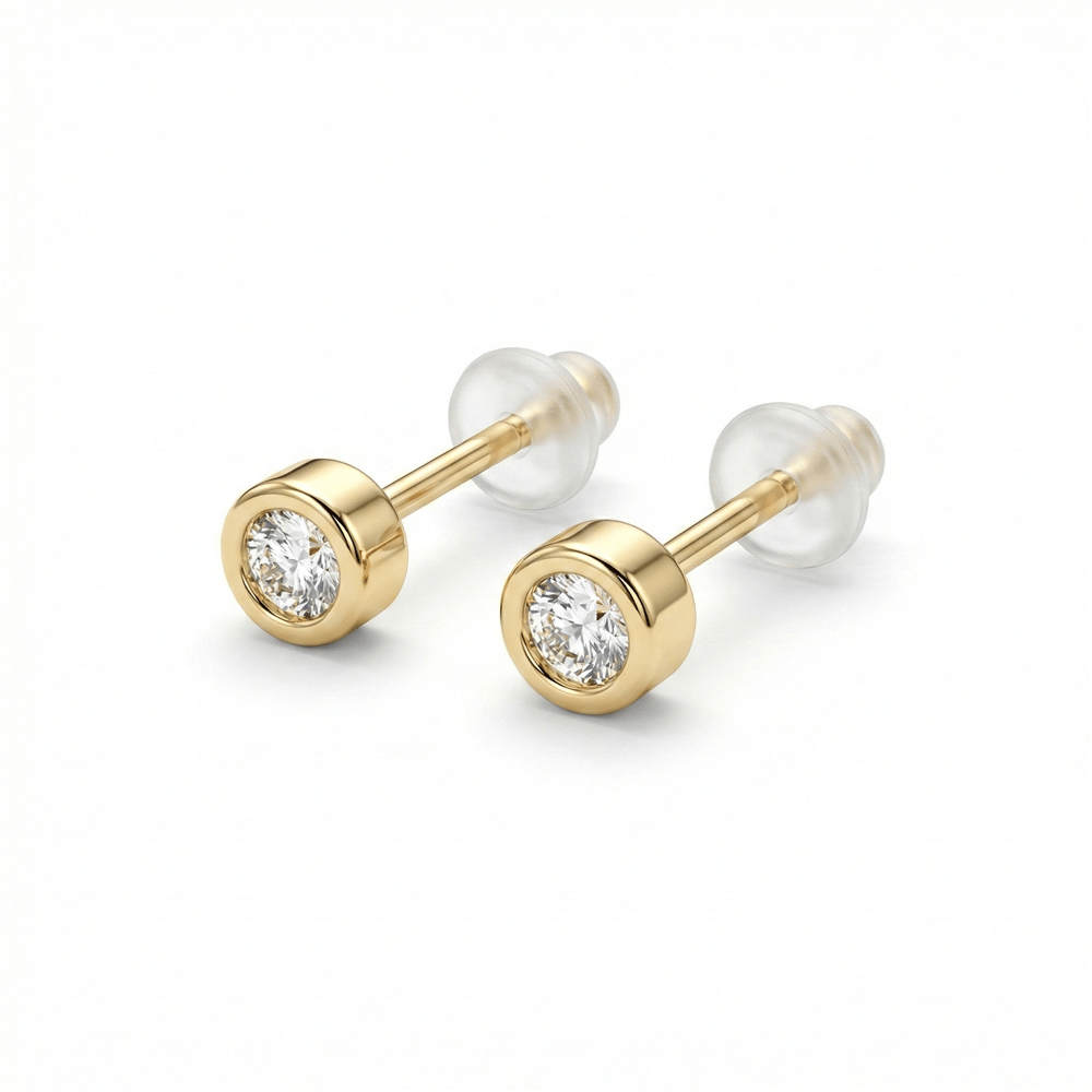 Tek Taşlı Zirkon Küpe 925 Ayar Gümüş Kaplama - 14k Altın Rengi  4 mm çap