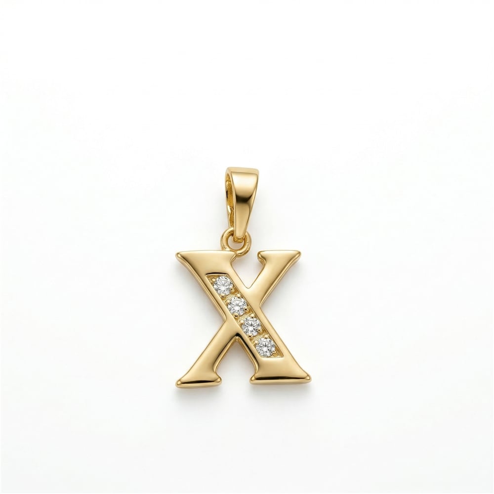 X Harfi Zirkon Taş Detaylı Kolye Ucu - 14k Altın Rengi Kaplama, 1,9 cm