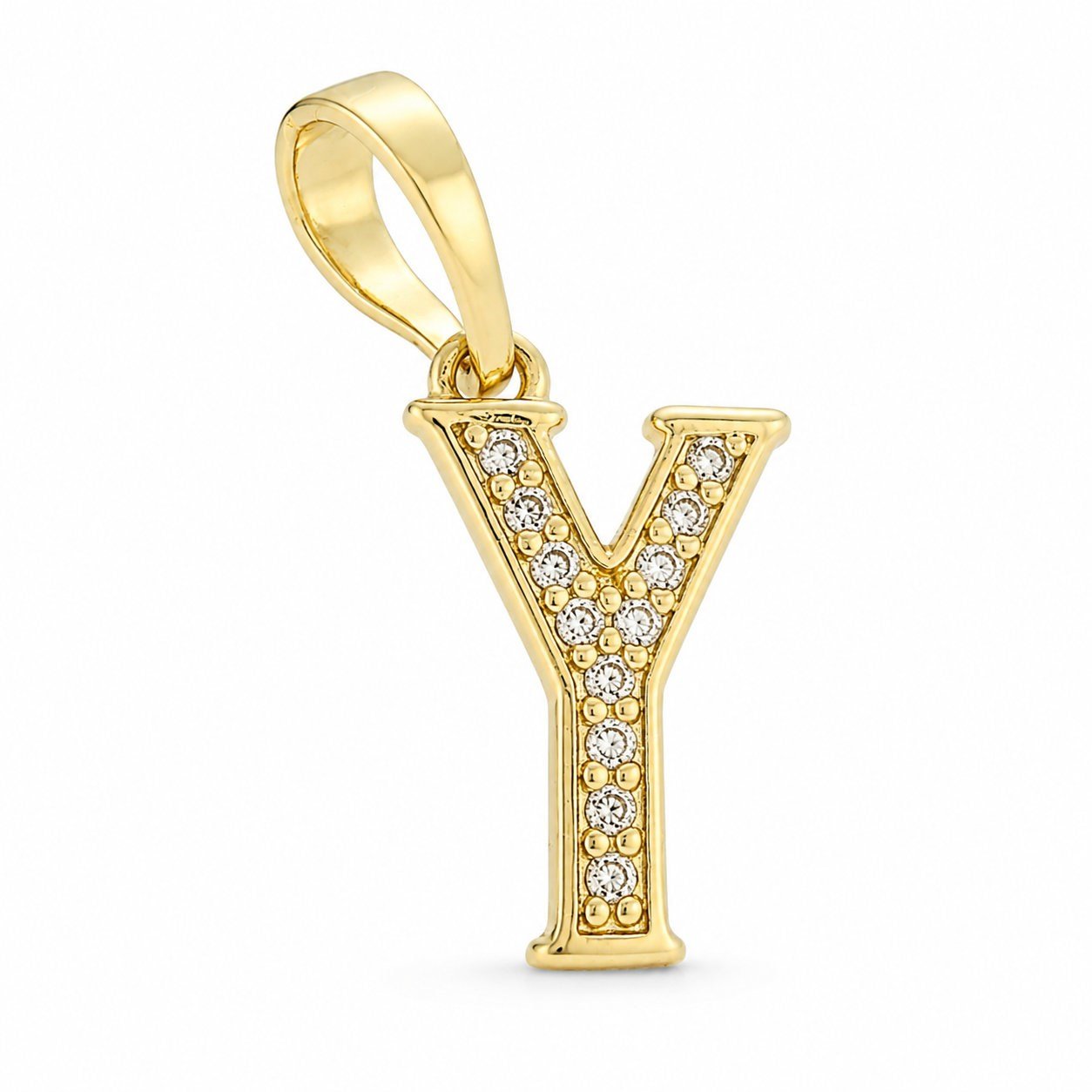 Y Harfi Zirkon Taşlı Minimal Kolye Ucu  - 14k Altın Kaplama - 8 x 17 mm