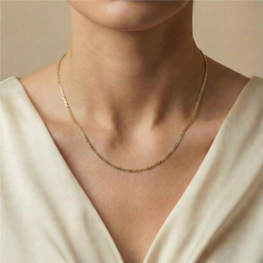 Yassı Gurmet Zincir Kolye - 14K Altın Rengi Kaplama, 50 cm